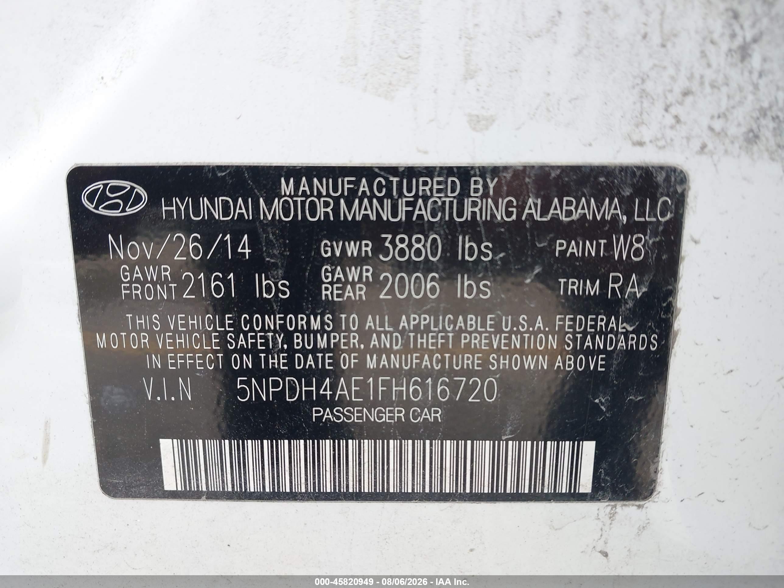2015 Hyundai Elantra Se White vin: 5NPDH4AE1FH616720