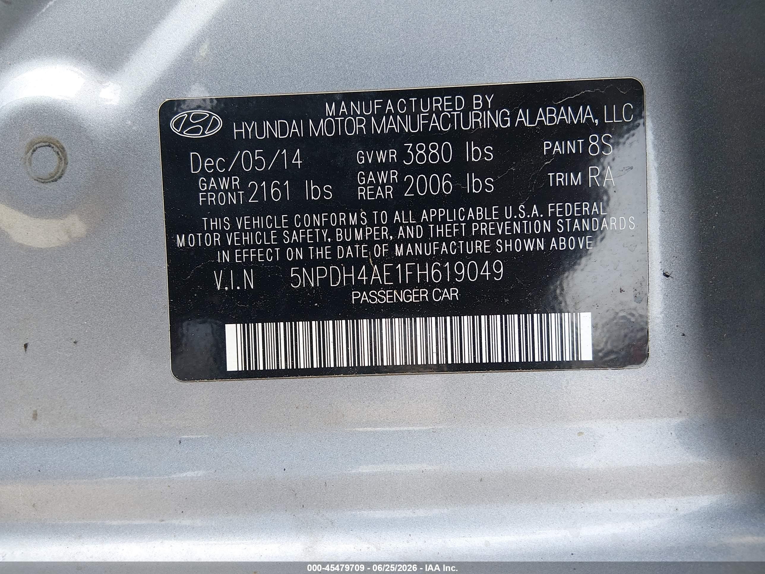 2015 Hyundai Elantra Se Silver vin: 5NPDH4AE1FH619049