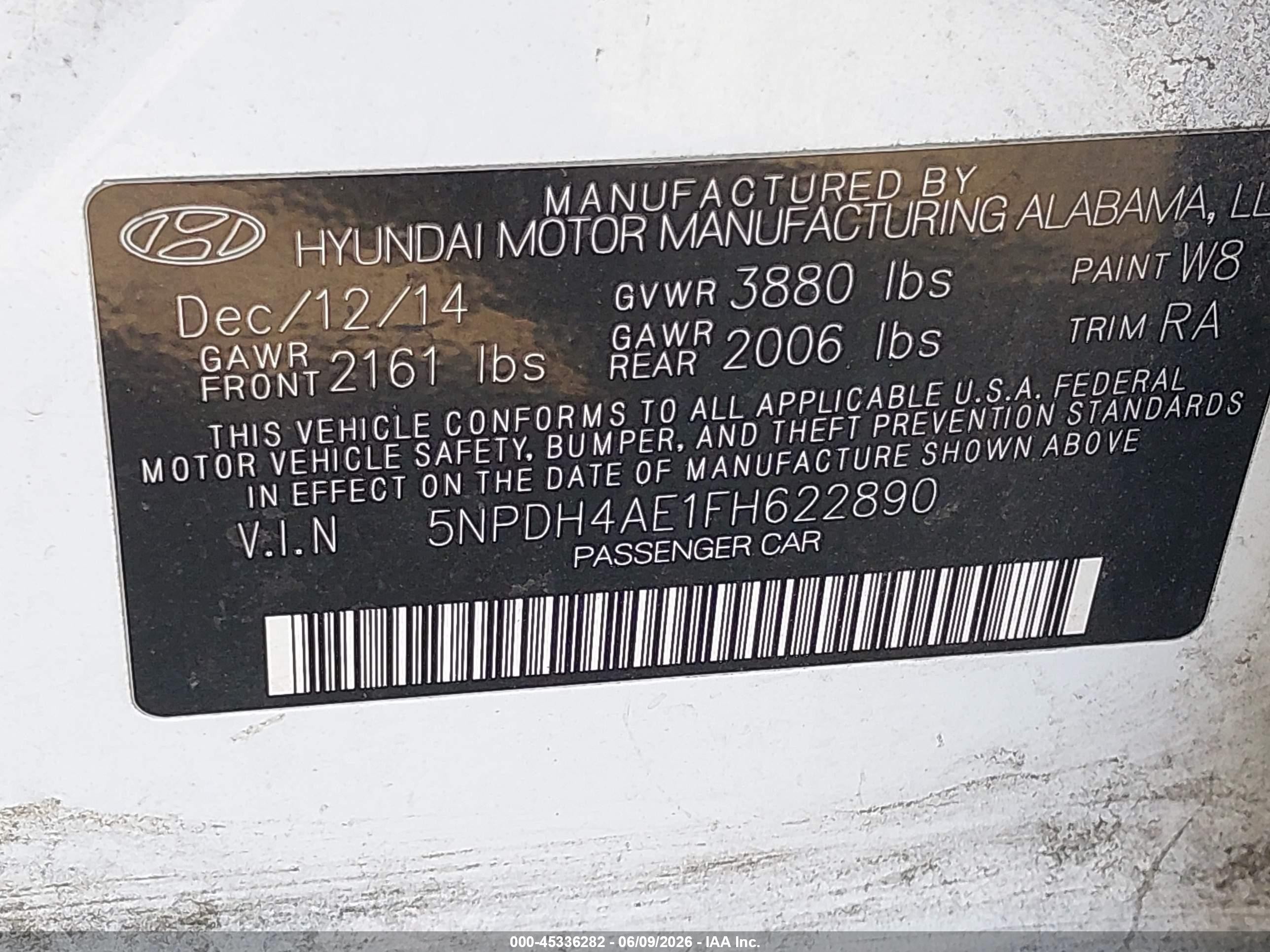 2015 Hyundai Elantra Se White vin: 5NPDH4AE1FH622890