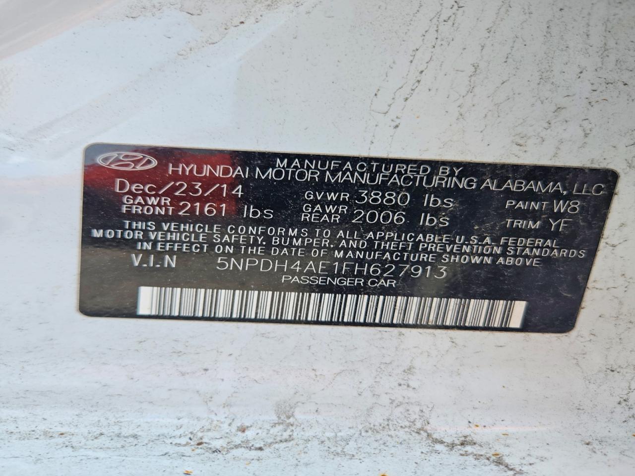 2015 Hyundai Elantra Limited Белый vin: 5NPDH4AE1FH627913