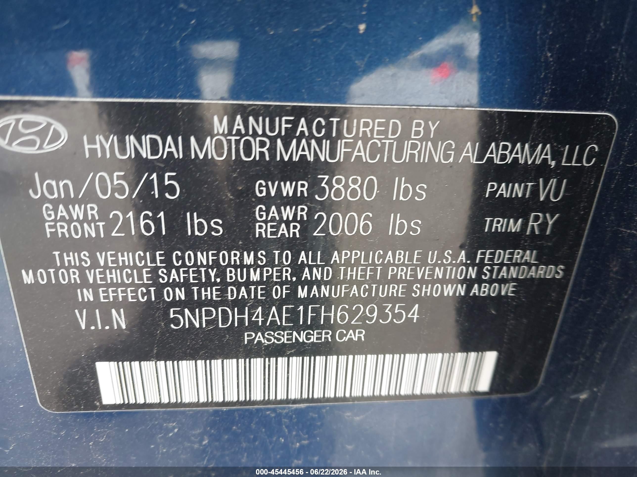 2015 Hyundai Elantra Se Blue vin: 5NPDH4AE1FH629354