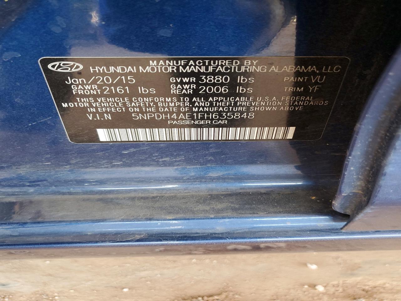2015 Hyundai Elantra Se Blue vin: 5NPDH4AE1FH635848