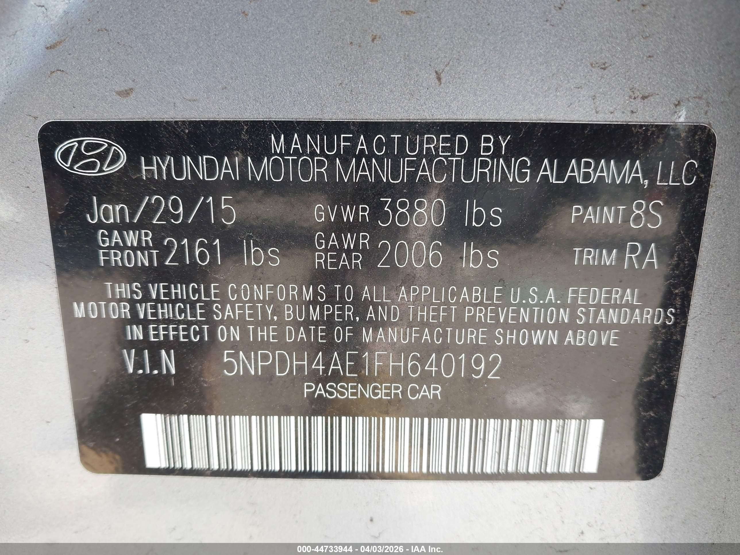 2015 Hyundai Elantra Se Silver vin: 5NPDH4AE1FH640192