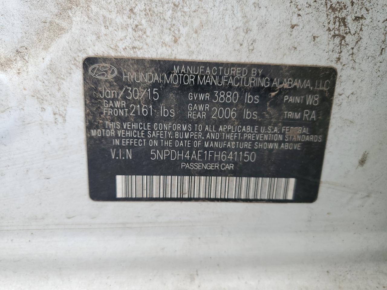 2015 Hyundai Elantra Se White vin: 5NPDH4AE1FH641150