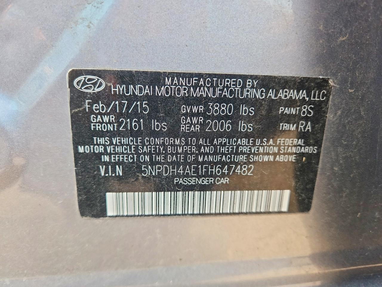 2015 Hyundai Elantra Se Silver vin: 5NPDH4AE1FH647482