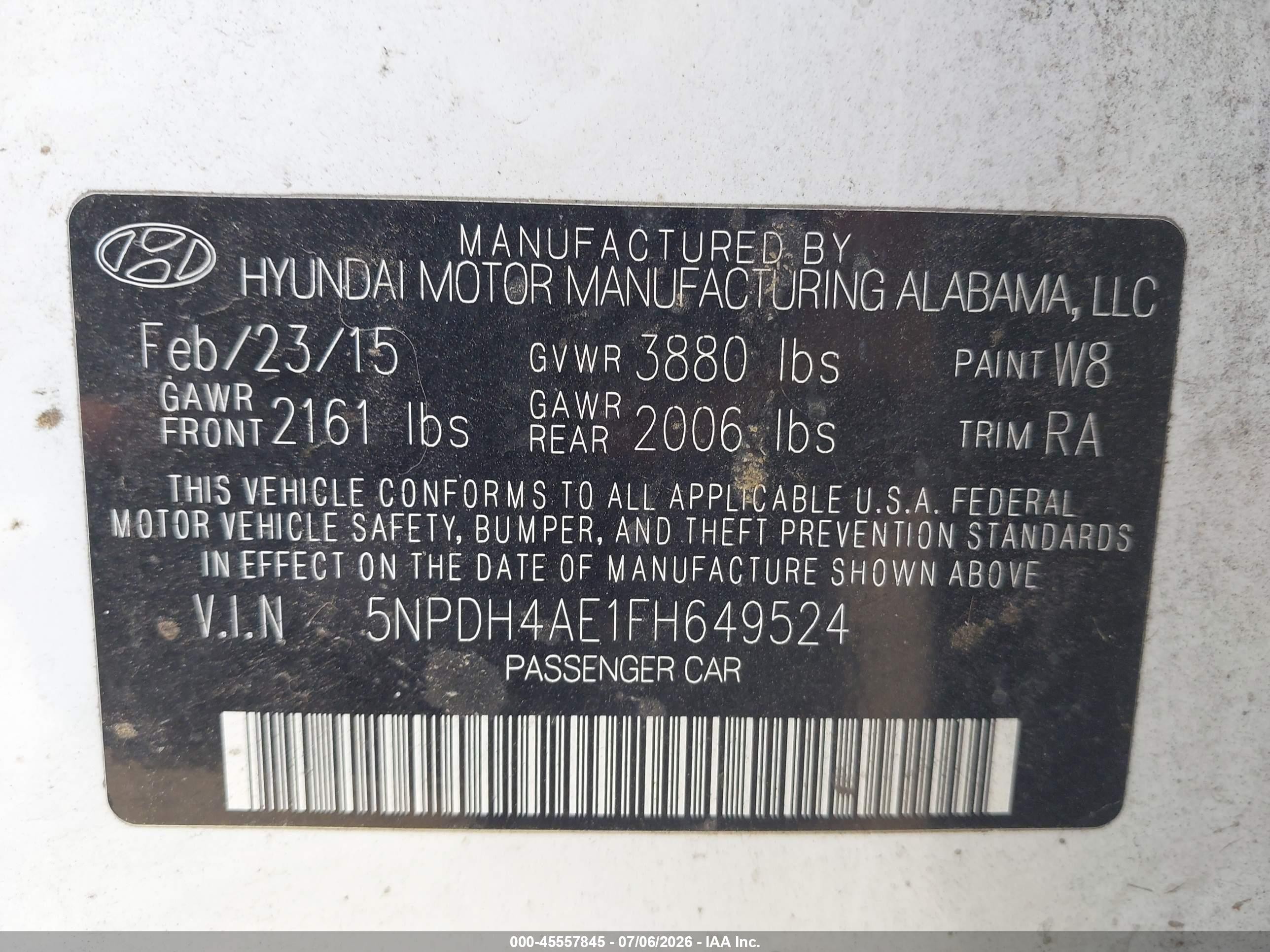 2015 Hyundai Elantra Limited White vin: 5NPDH4AE1FH649524