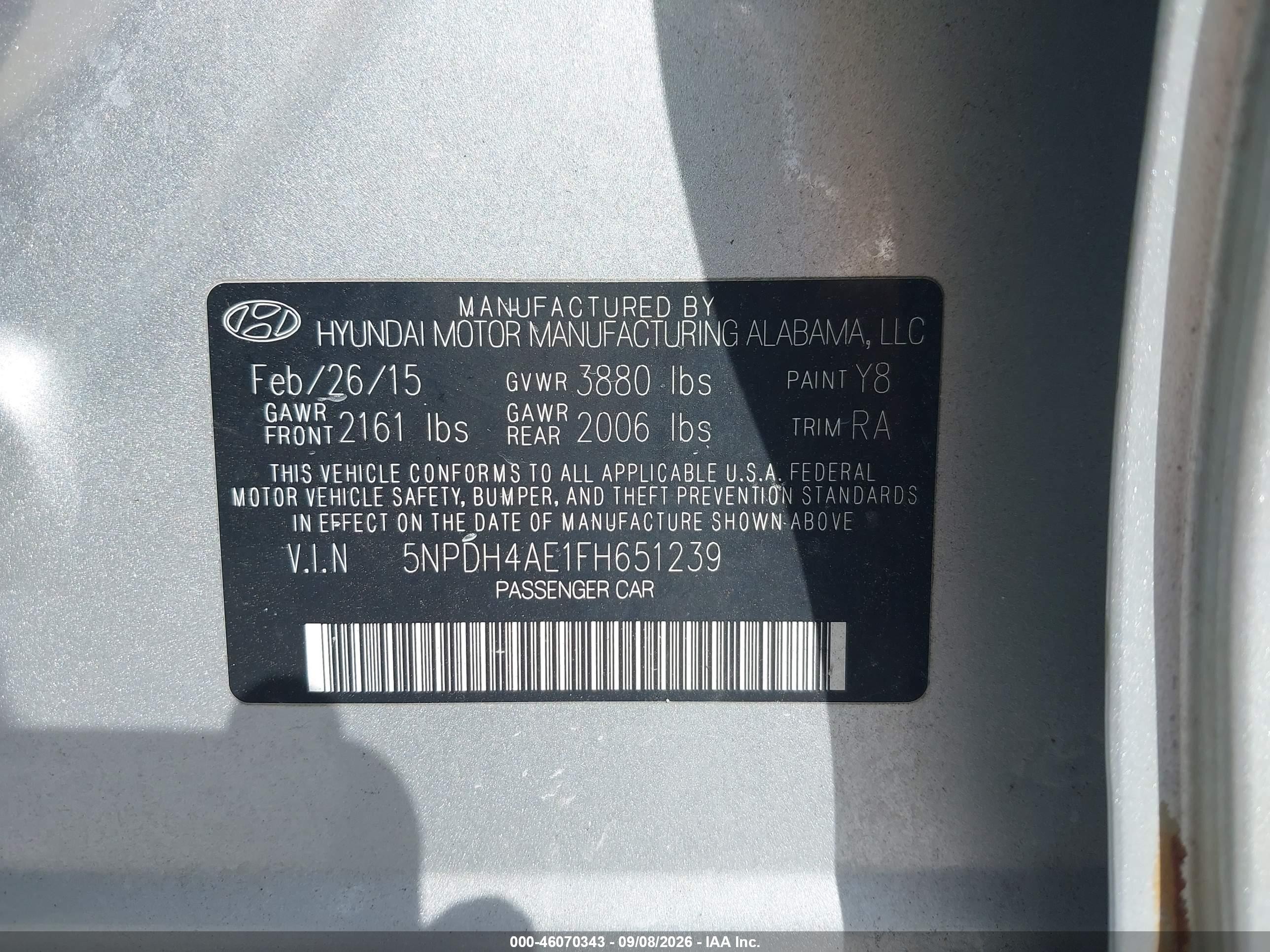 2015 Hyundai Elantra Se Silver vin: 5NPDH4AE1FH651239