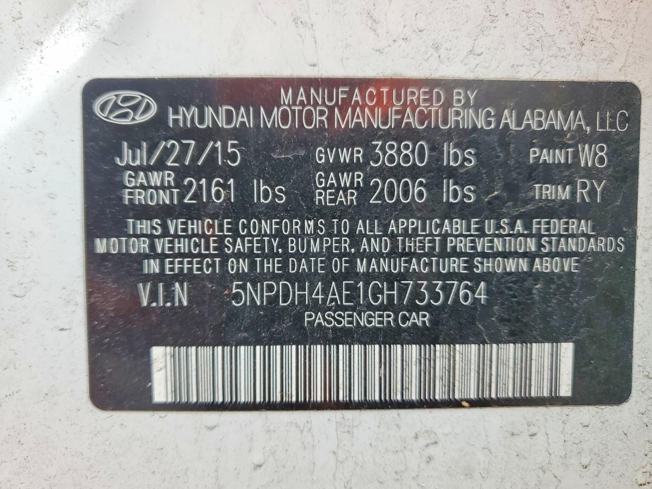 2016 Hyundai Elantra Limited White vin: 5NPDH4AE1GH733764