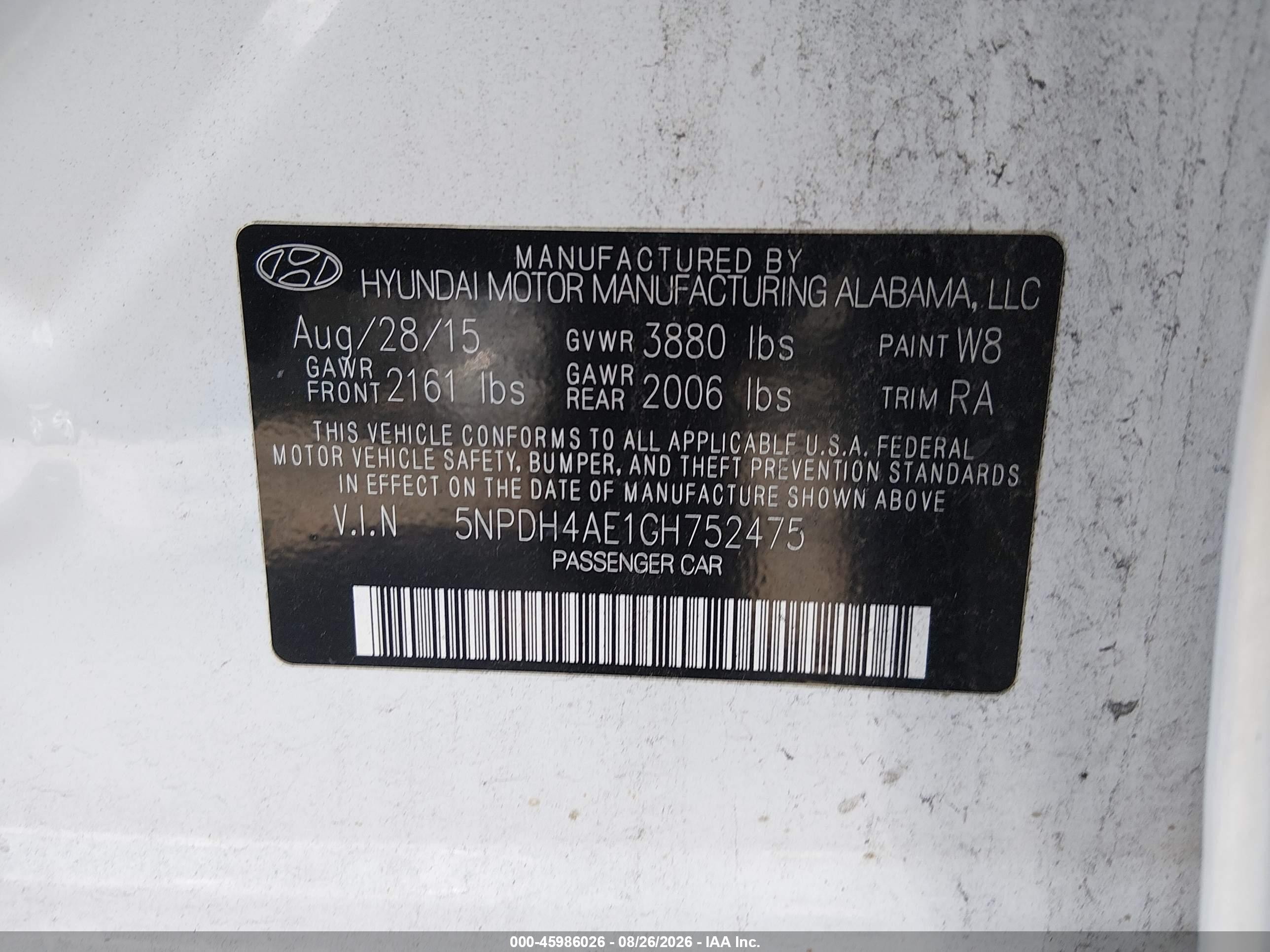 2016 Hyundai Elantra Se White vin: 5NPDH4AE1GH752475