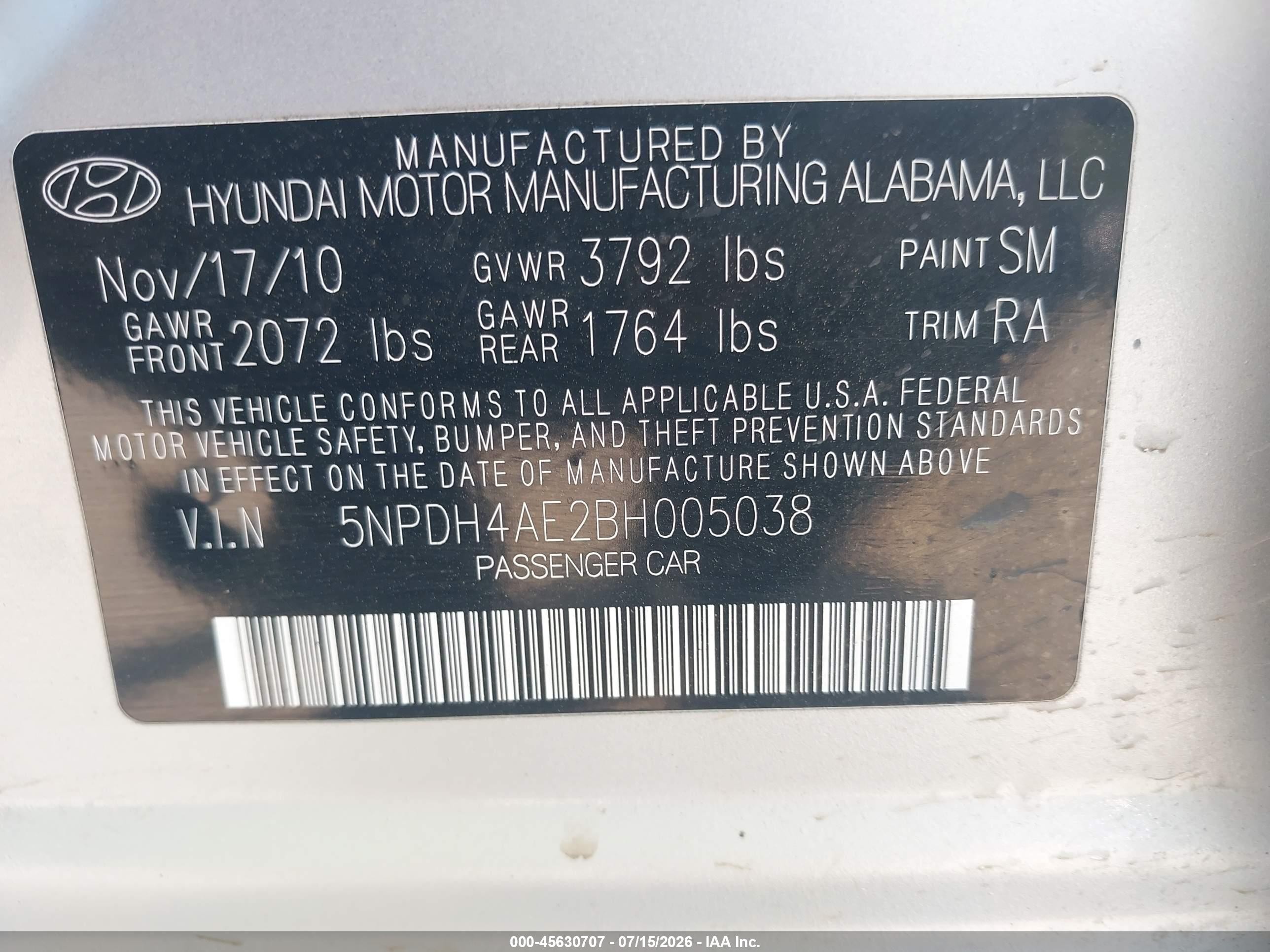 2011 Hyundai Elantra Limited Серебряный vin: 5NPDH4AE2BH005038