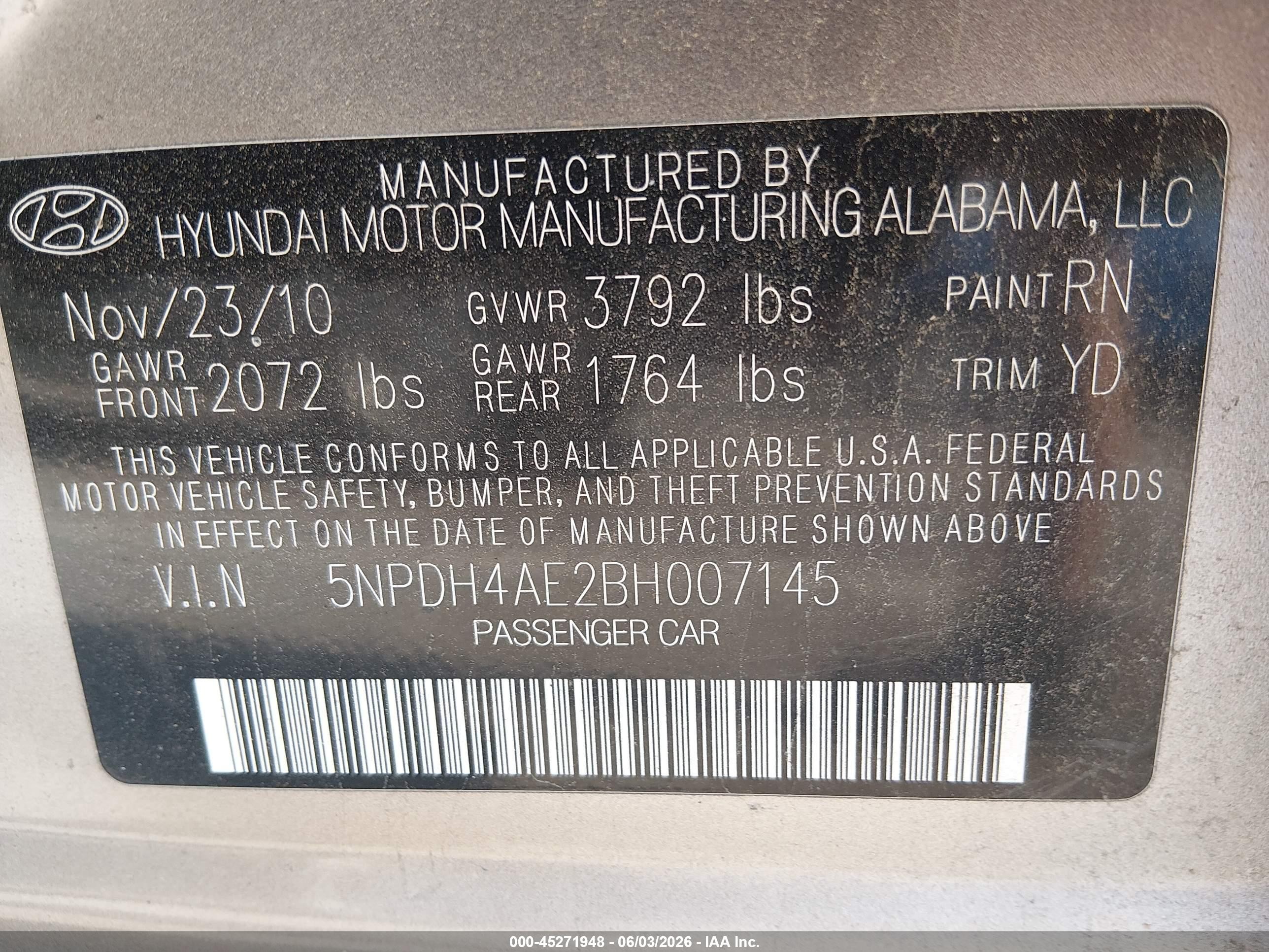 2011 Hyundai Elantra Gls Gray vin: 5NPDH4AE2BH007145