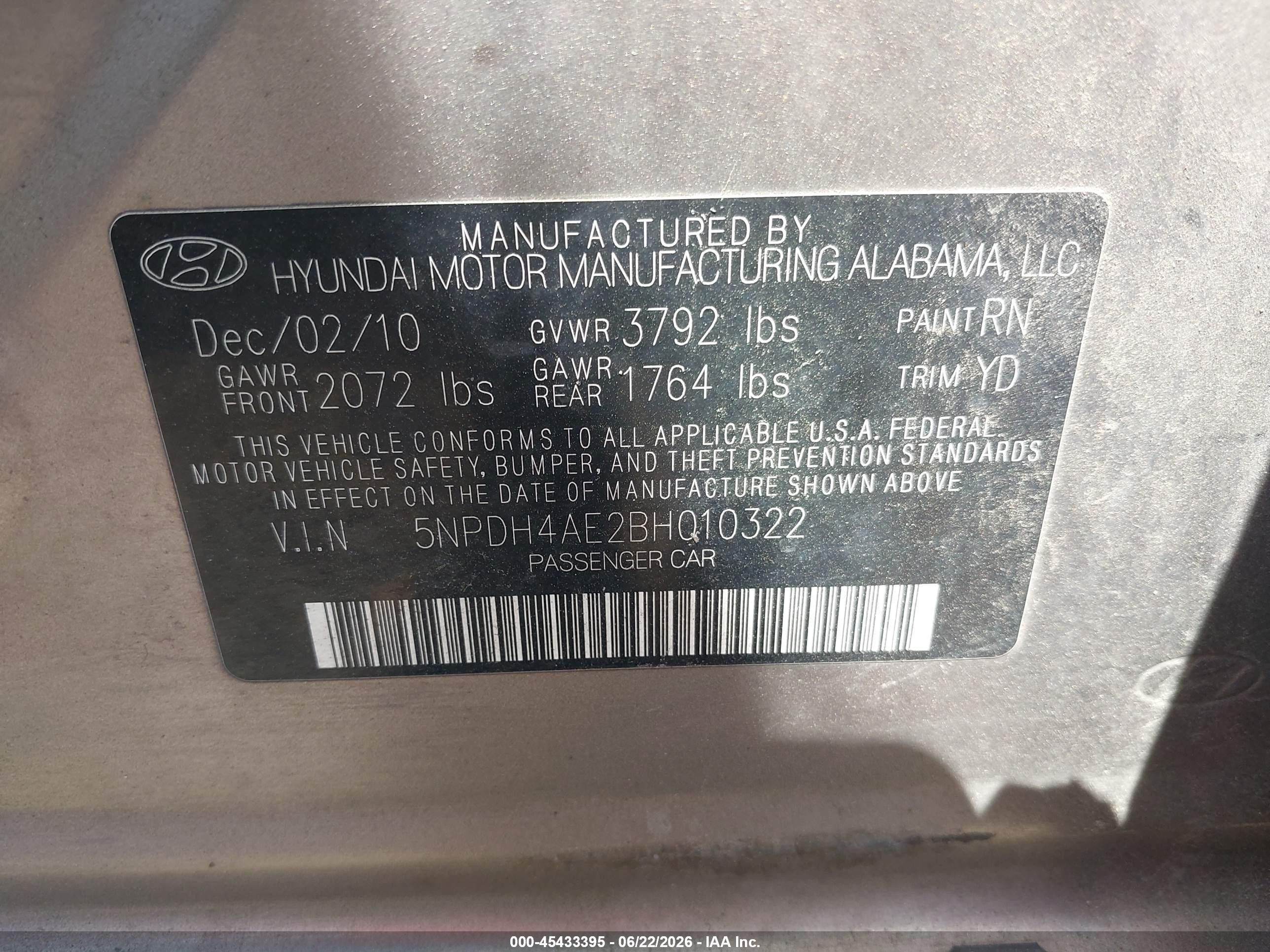 2011 Hyundai Elantra Gls Gold vin: 5NPDH4AE2BH010322