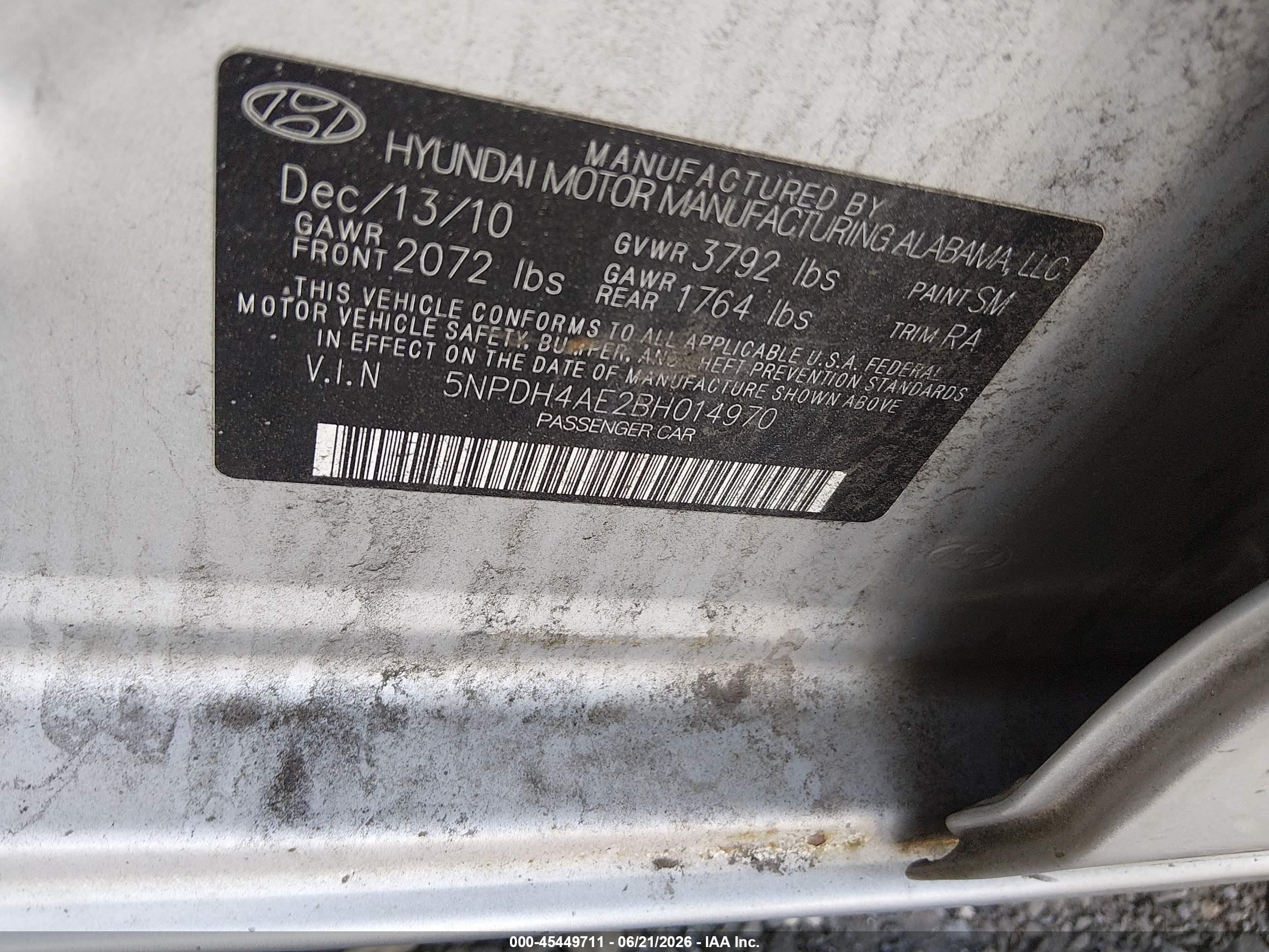 2011 Hyundai Elantra Gls Gray vin: 5NPDH4AE2BH014970