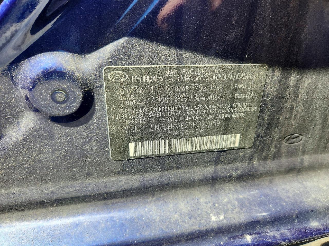 2011 Hyundai Elantra Gls Blue vin: 5NPDH4AE2BH027959