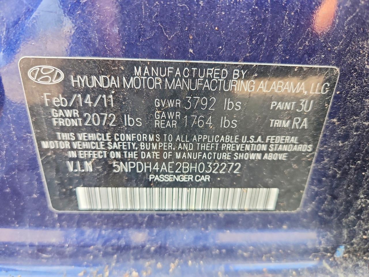 2011 Hyundai Elantra Gls Blue vin: 5NPDH4AE2BH032272