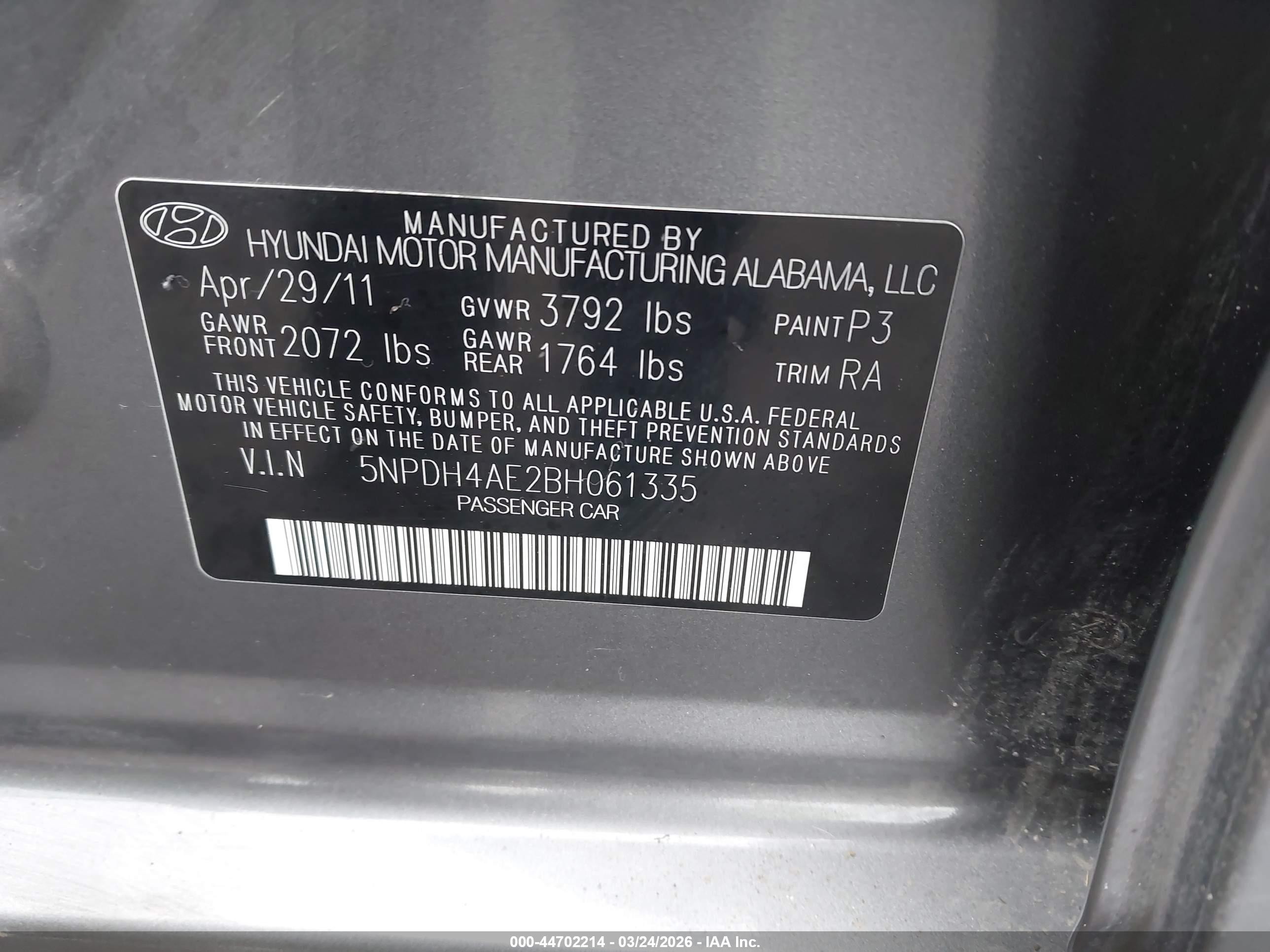 2011 Hyundai Elantra Gls Gray vin: 5NPDH4AE2BH061335