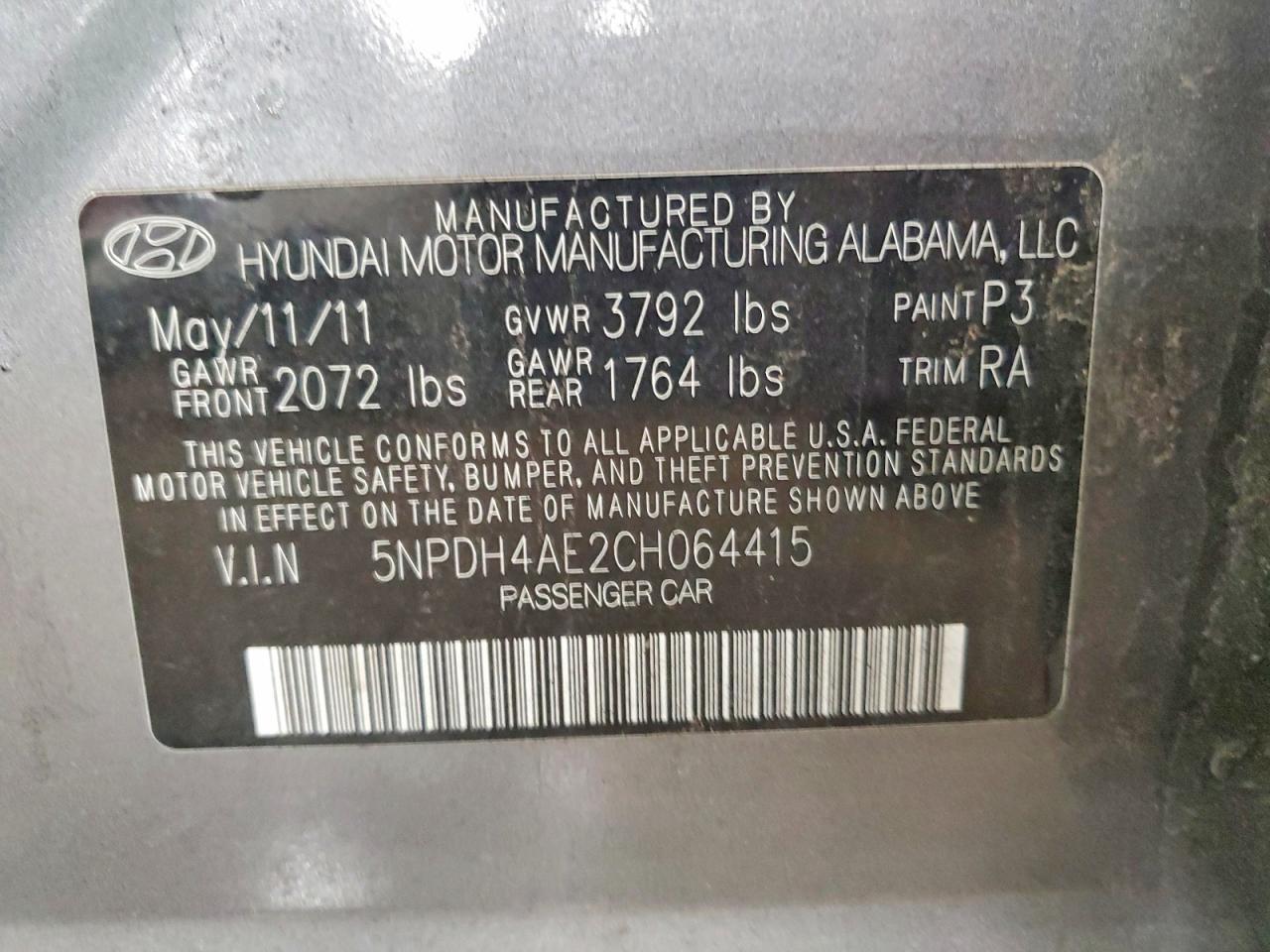 2012 Hyundai Elantra Gls Gray vin: 5NPDH4AE2CH064415