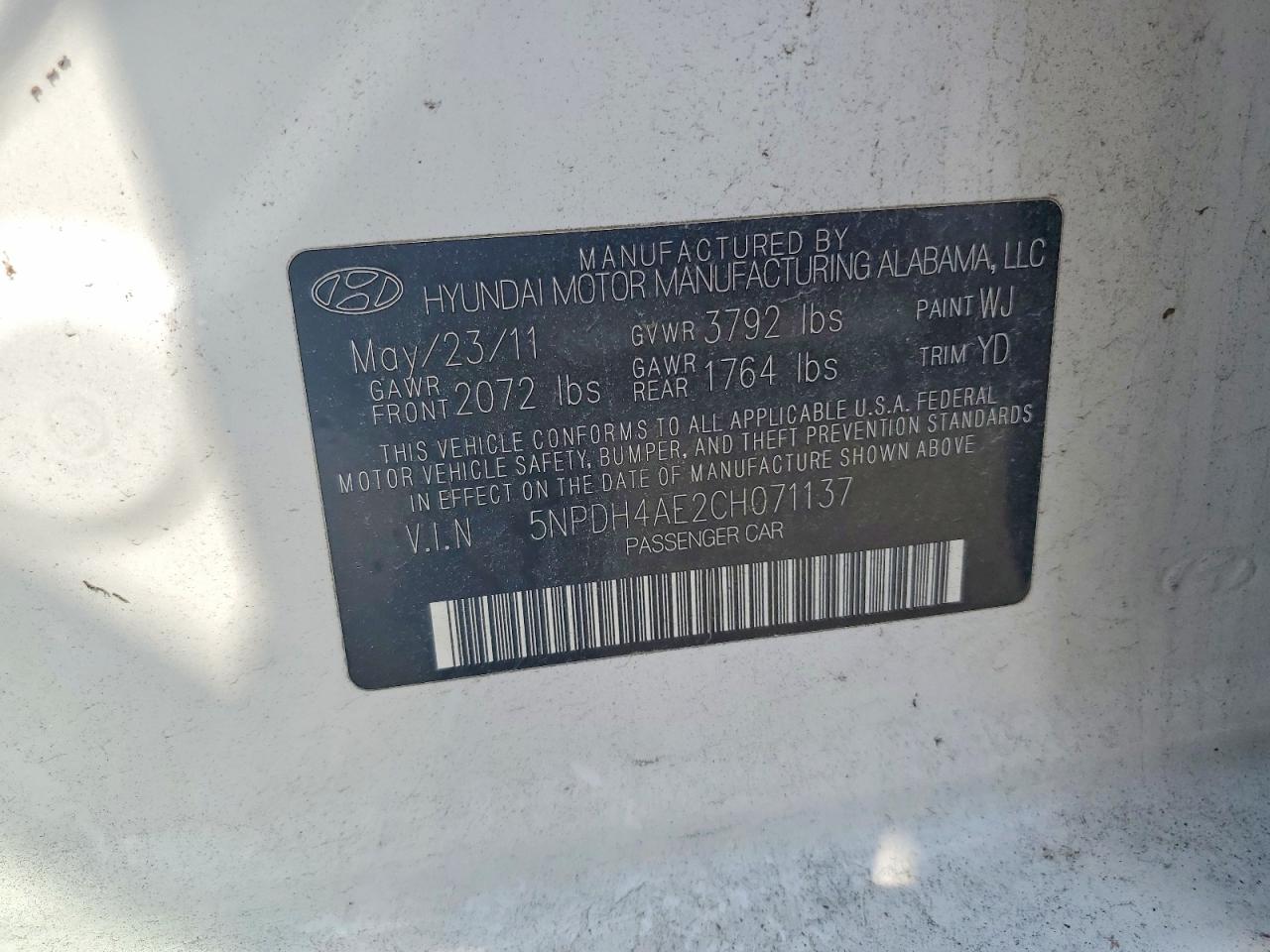 2012 Hyundai Elantra Gls White vin: 5NPDH4AE2CH071137