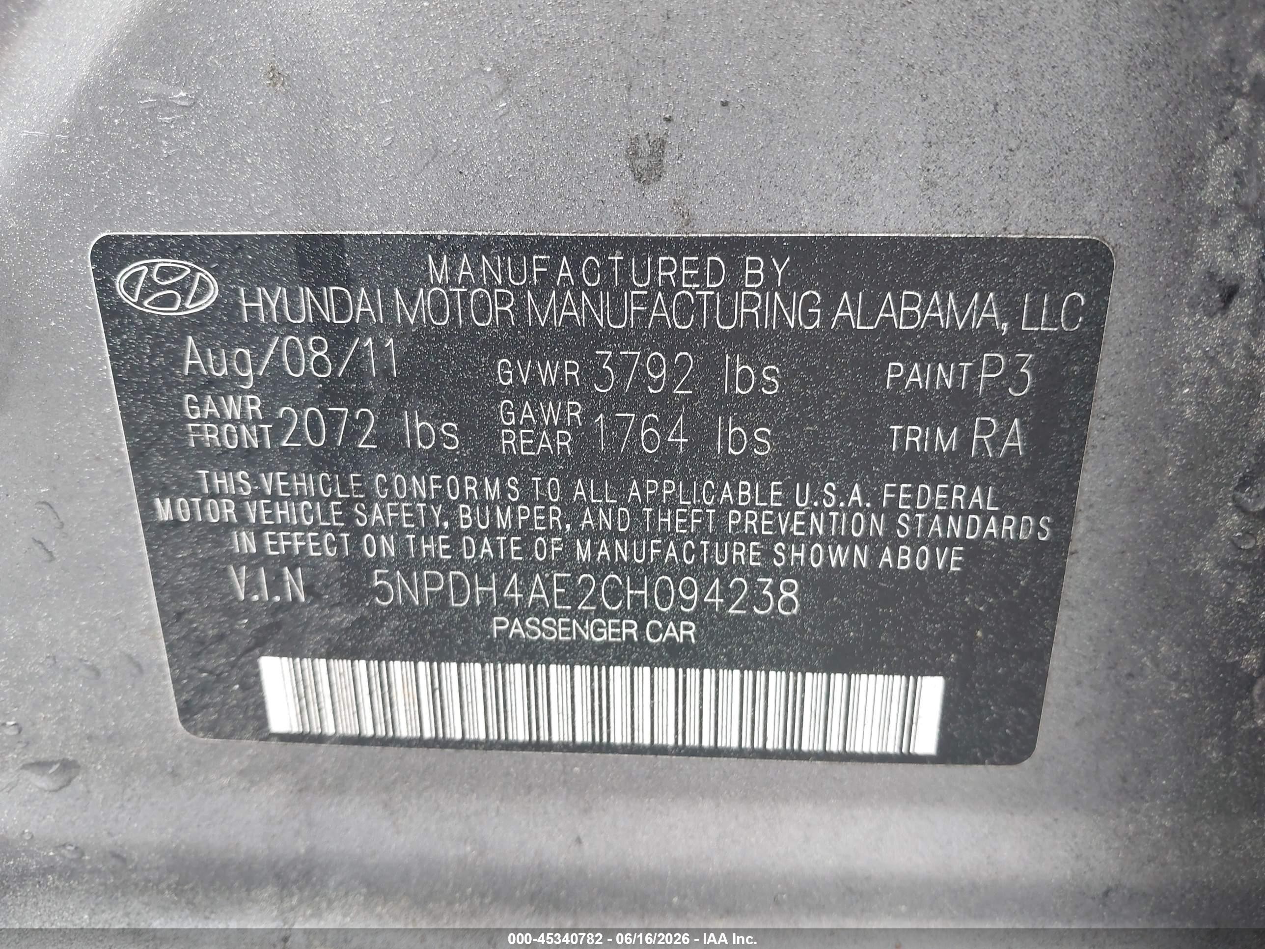 2012 Hyundai Elantra Gls Gray vin: 5NPDH4AE2CH094238