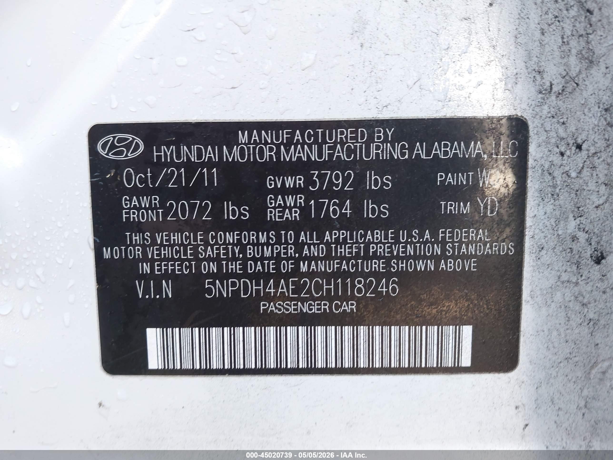 2012 Hyundai Elantra Limited White vin: 5NPDH4AE2CH118246