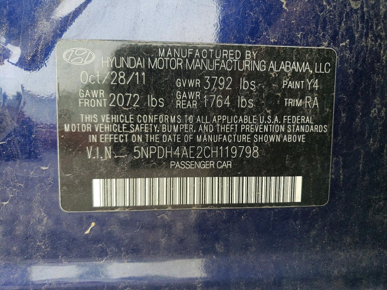 2012 Hyundai Elantra Gls Blue vin: 5NPDH4AE2CH119798