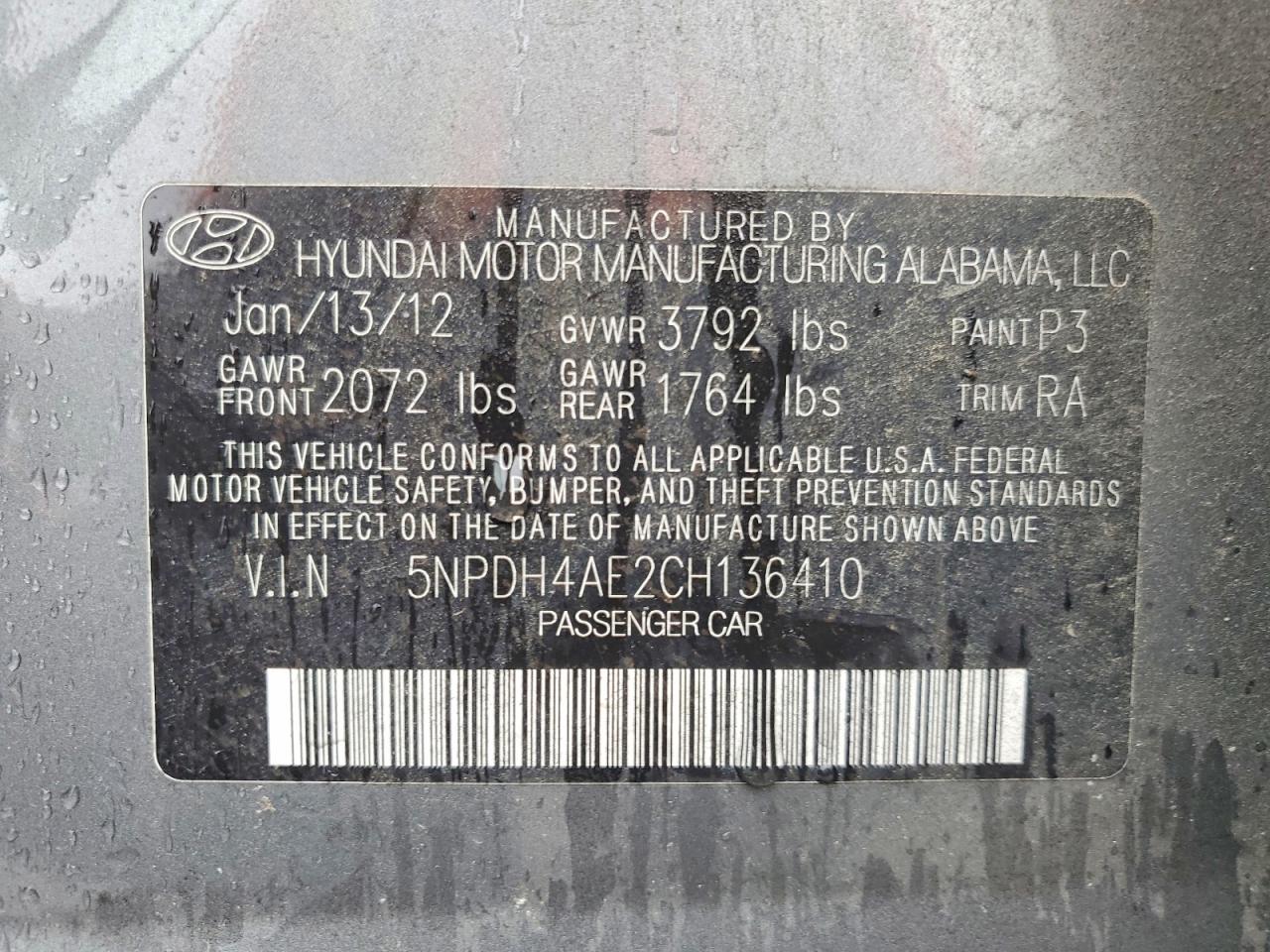 2012 Hyundai Elantra Gls Gray vin: 5NPDH4AE2CH136410