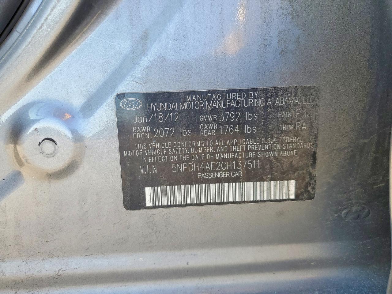 2012 Hyundai Elantra Gls Gray vin: 5NPDH4AE2CH137511