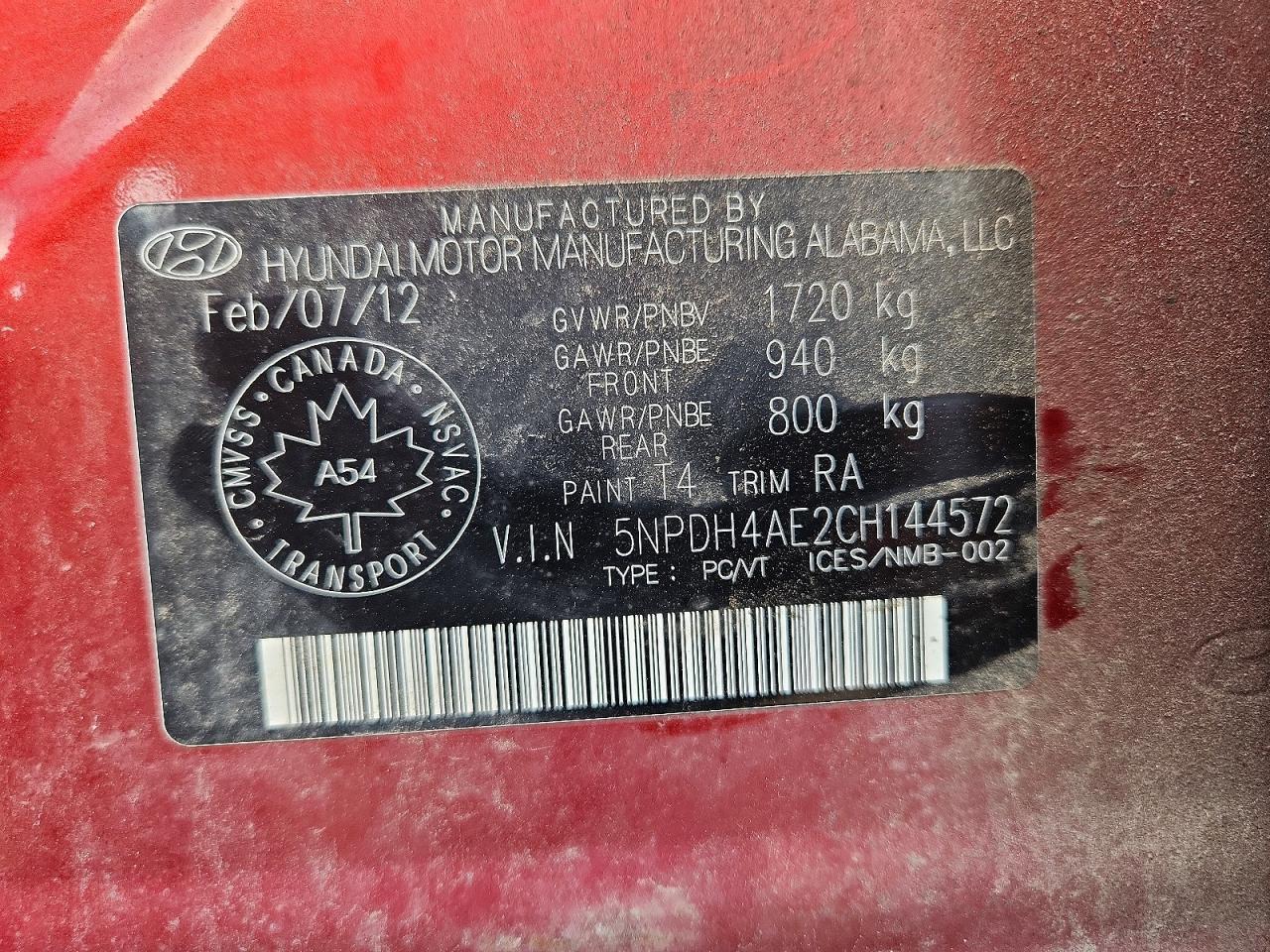2012 Hyundai Elantra Gls Red vin: 5NPDH4AE2CH144572