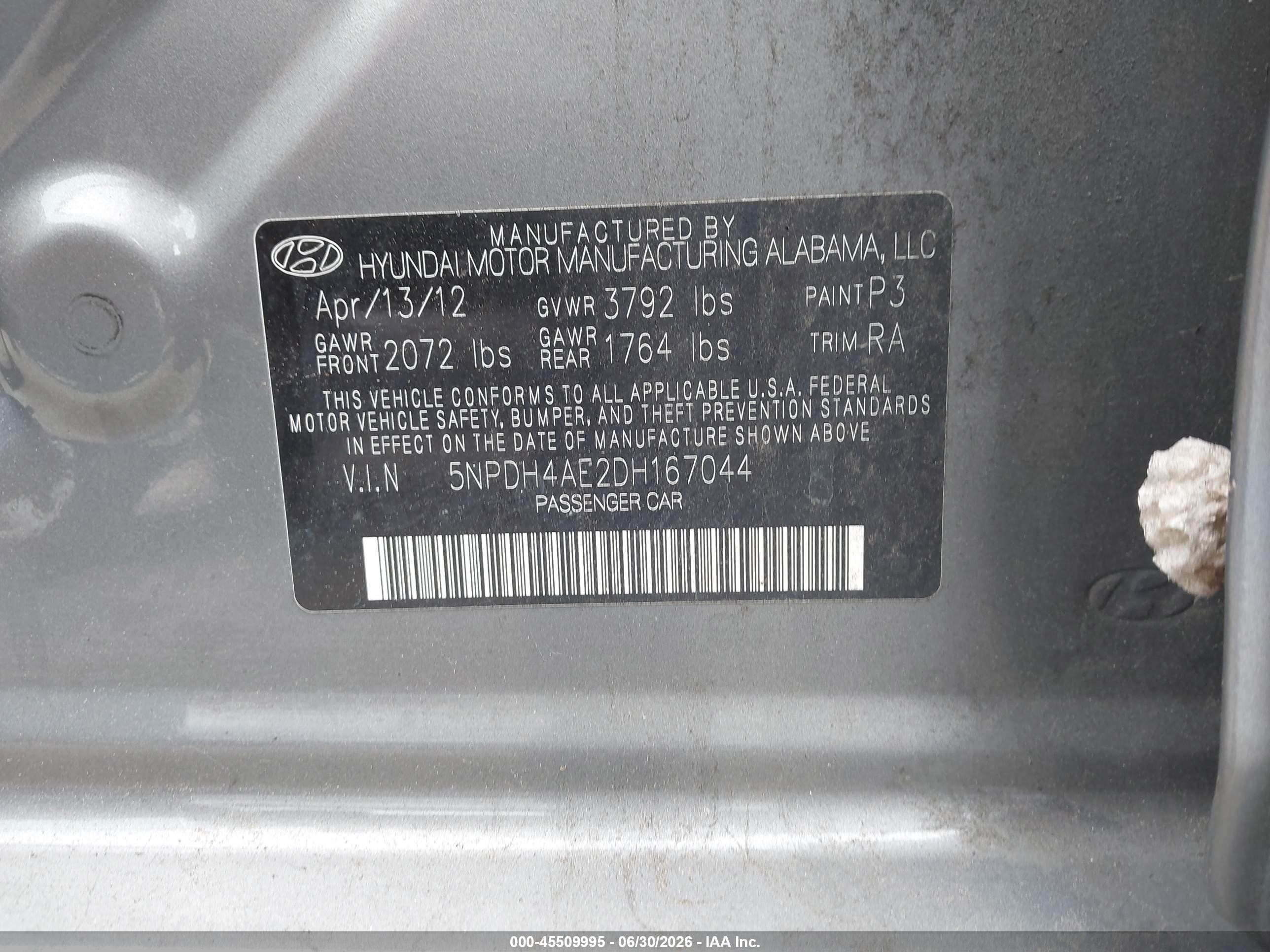 2013 Hyundai Elantra Gls Gray vin: 5NPDH4AE2DH167044