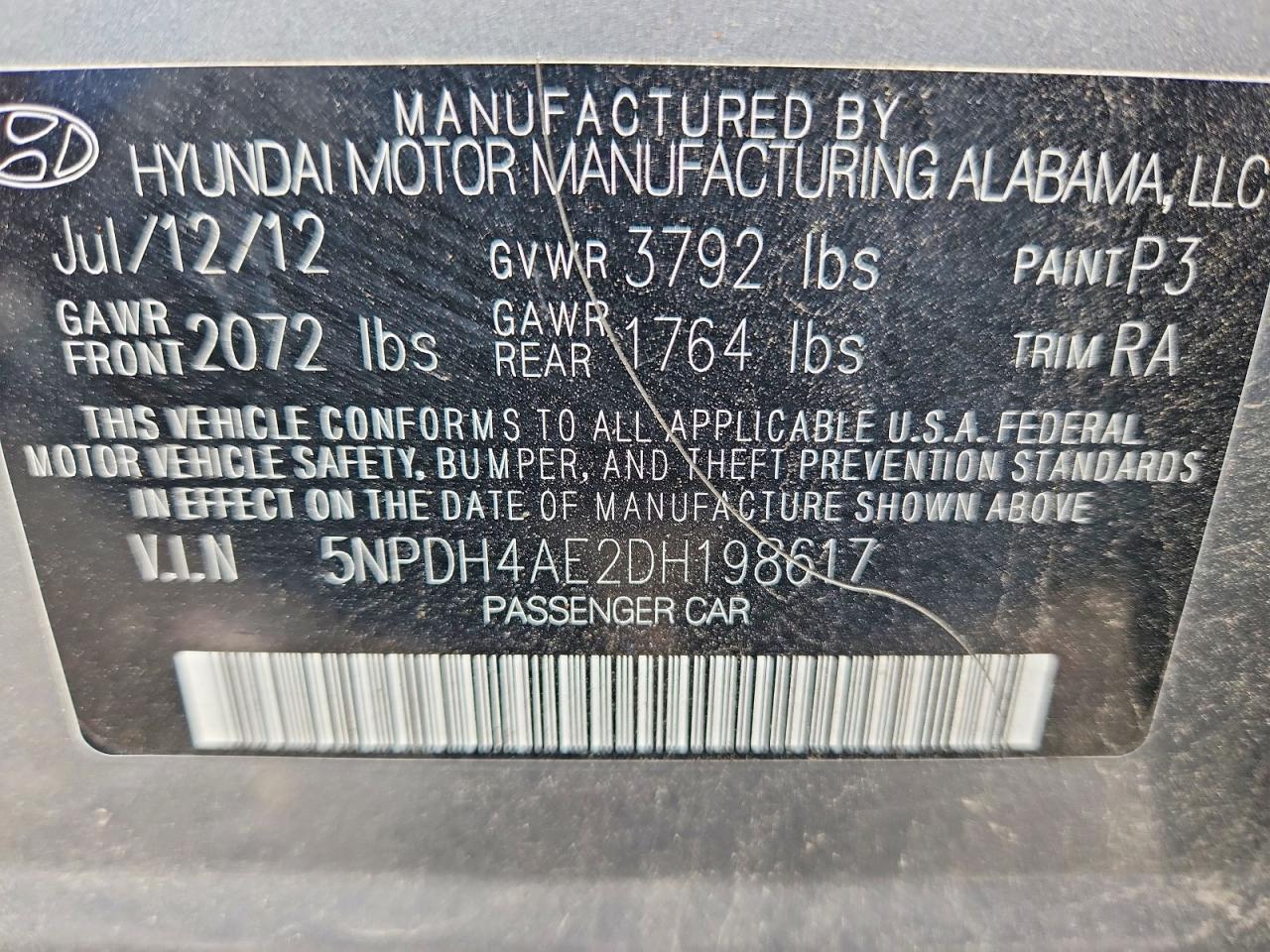 2013 Hyundai Elantra Gls Gray vin: 5NPDH4AE2DH198617