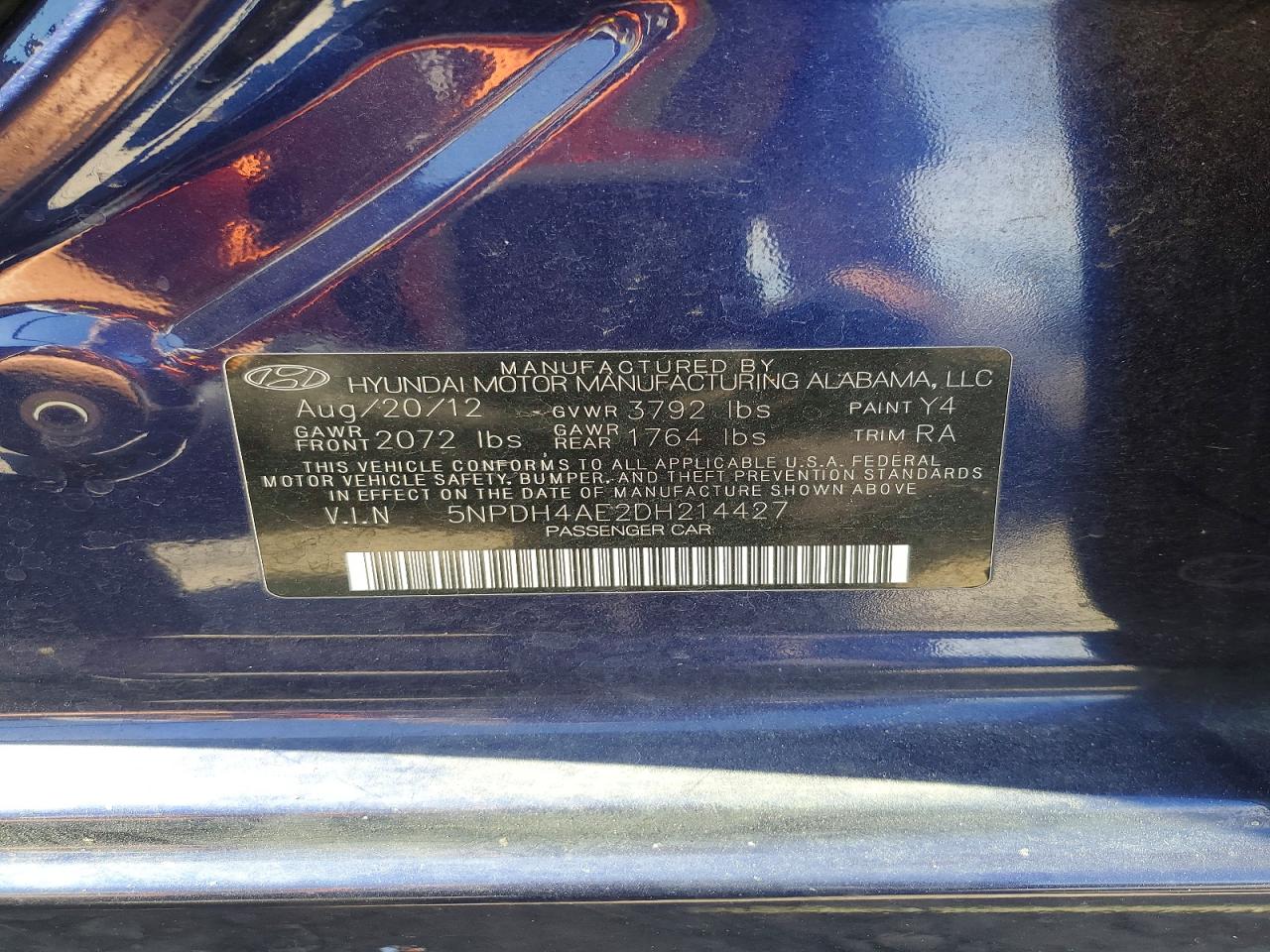 2013 Hyundai Elantra Gls Blue vin: 5NPDH4AE2DH214427