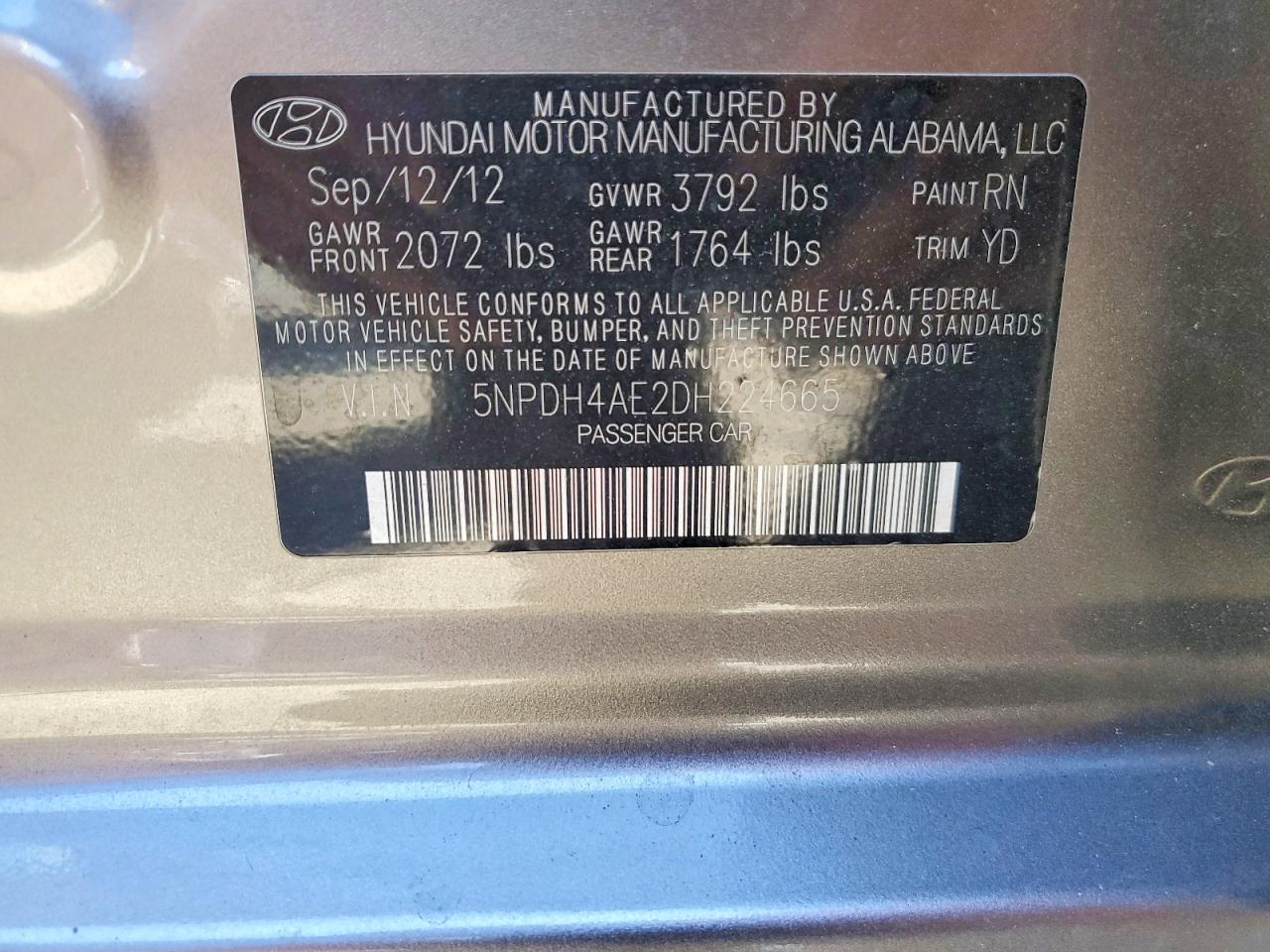 2013 Hyundai Elantra Gls Gray vin: 5NPDH4AE2DH224665