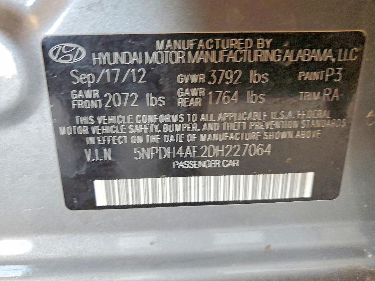 2013 Hyundai Elantra Gls Gray vin: 5NPDH4AE2DH227064