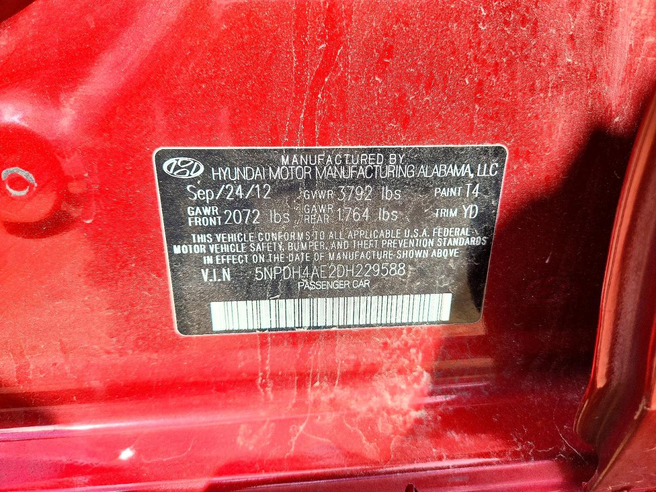 2013 Hyundai Elantra Gls Red vin: 5NPDH4AE2DH229588