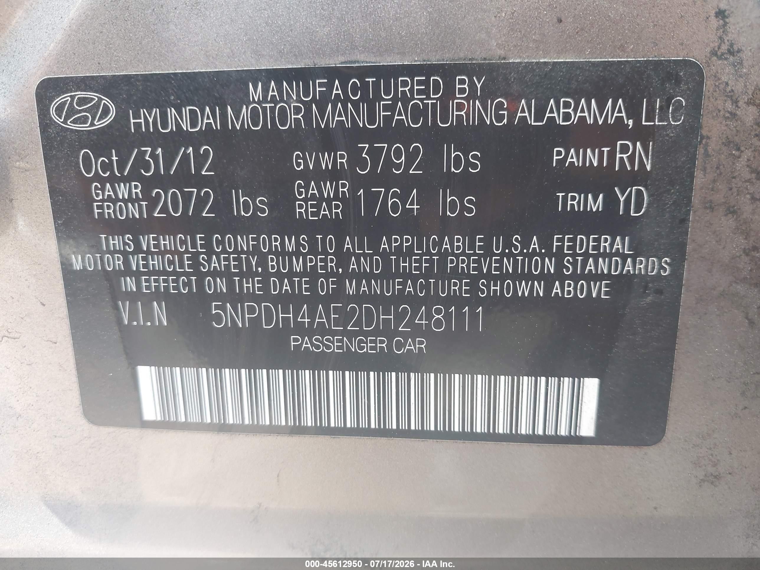 2013 Hyundai Elantra Limited Beige vin: 5NPDH4AE2DH248111
