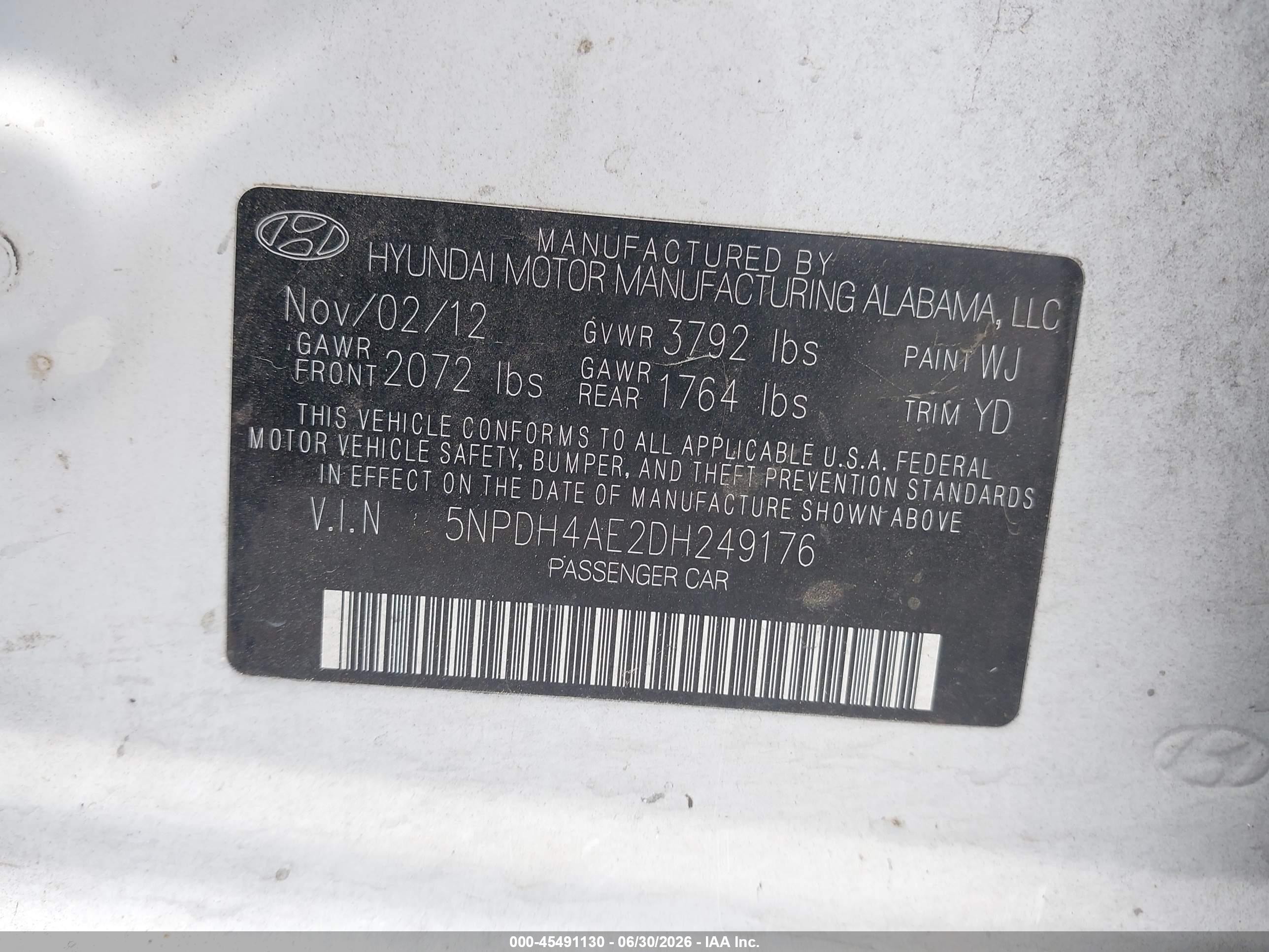 2013 Hyundai Elantra Gls White vin: 5NPDH4AE2DH249176