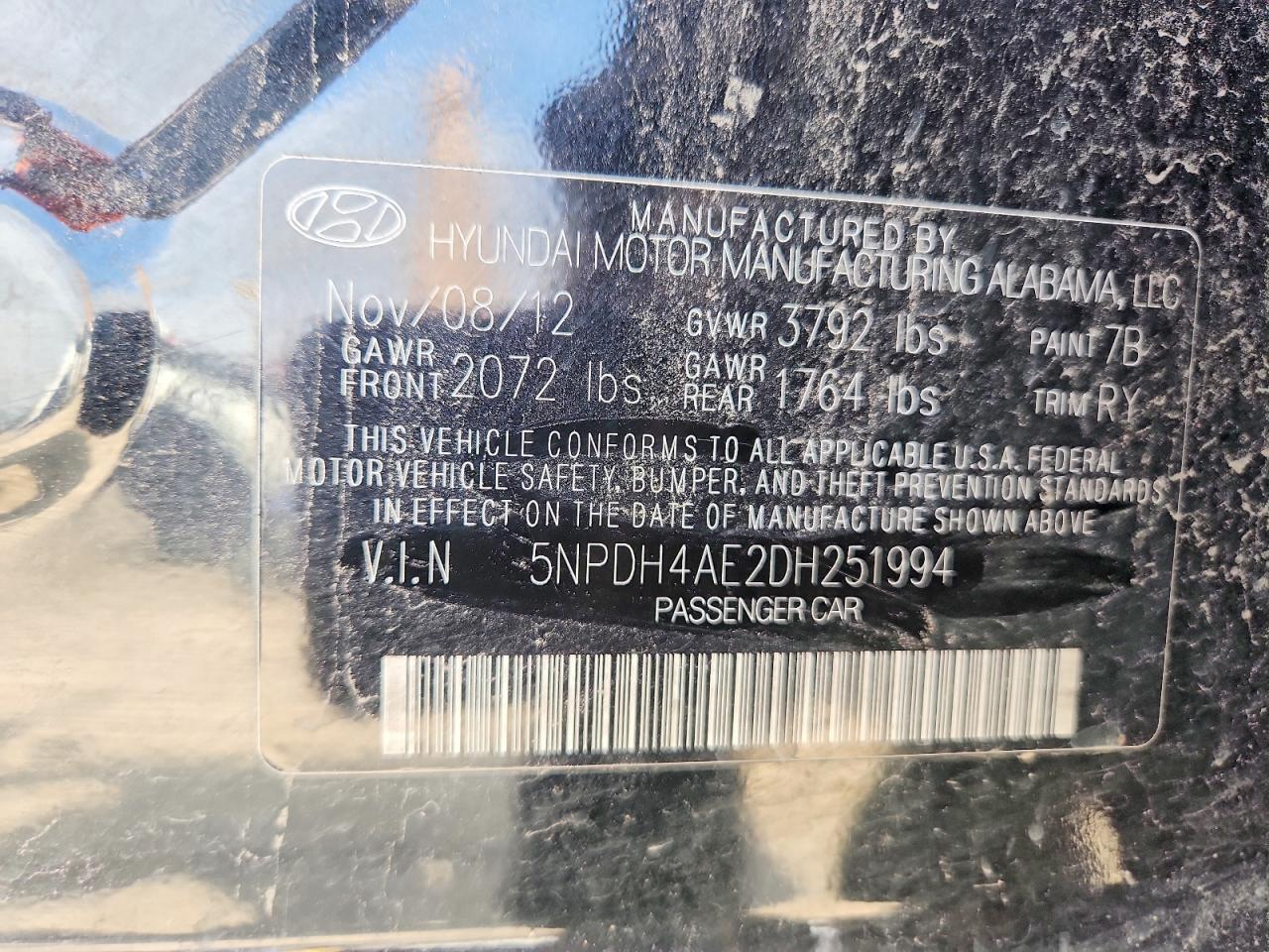 2013 Hyundai Elantra Limited Black vin: 5NPDH4AE2DH251994