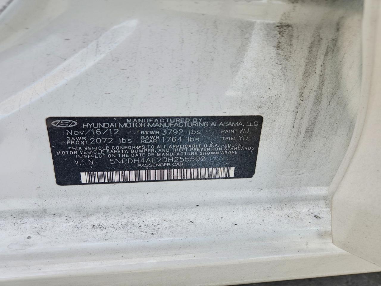 2013 Hyundai Elantra Gls White vin: 5NPDH4AE2DH255592