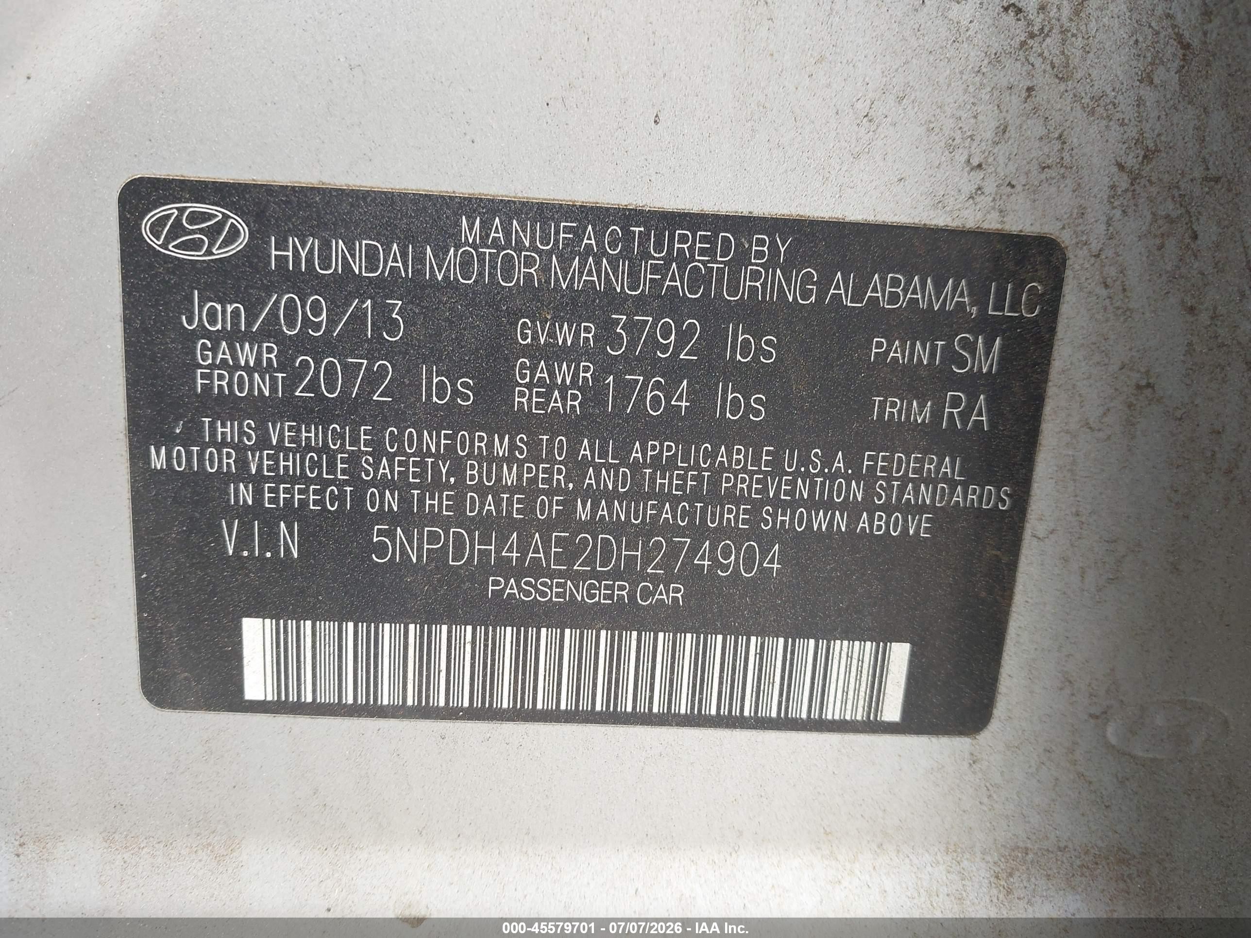 2013 Hyundai Elantra Limited Silver vin: 5NPDH4AE2DH274904