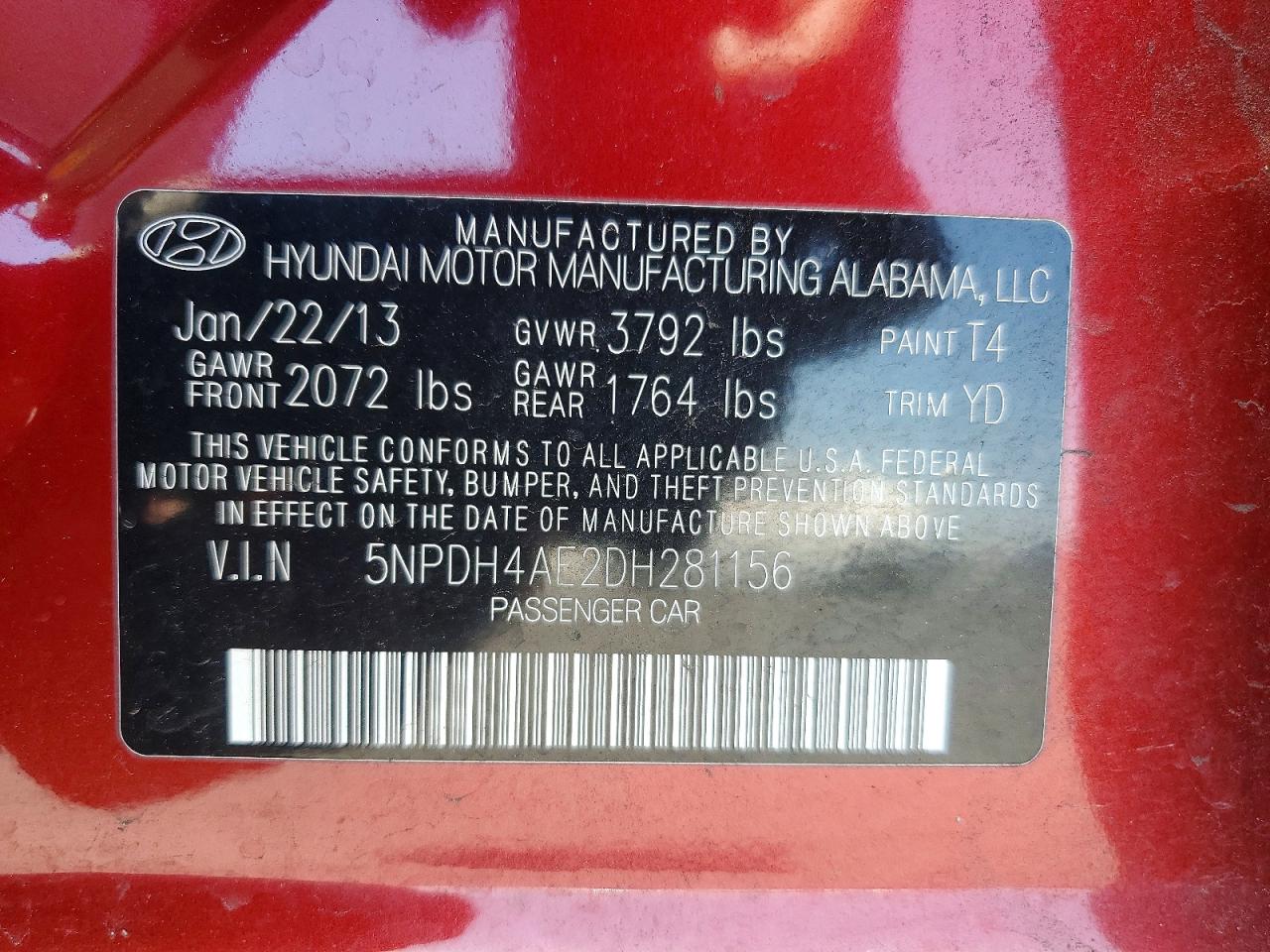 2013 Hyundai Elantra Gls Red vin: 5NPDH4AE2DH281156