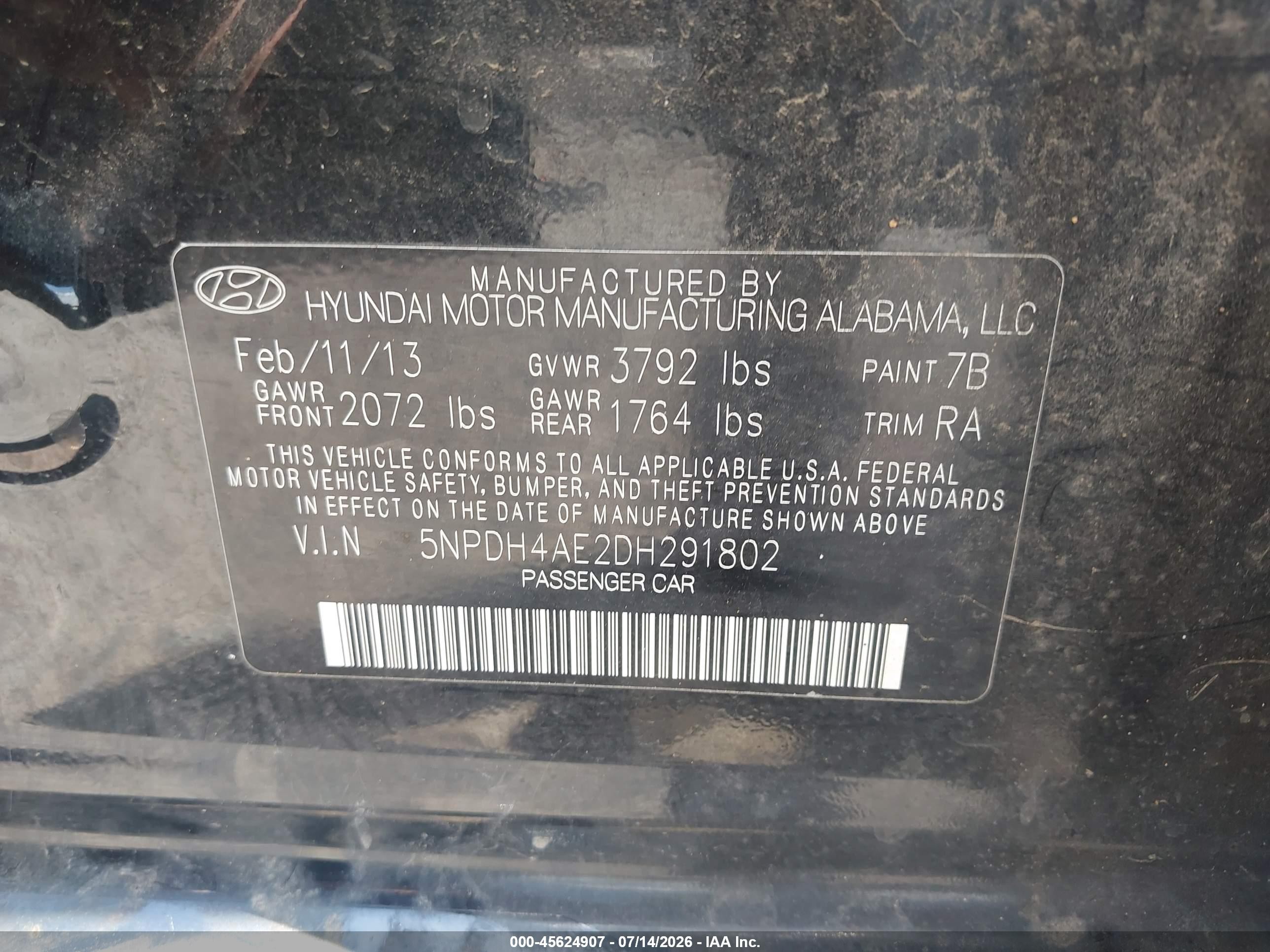 2013 Hyundai Elantra Gls Black vin: 5NPDH4AE2DH291802