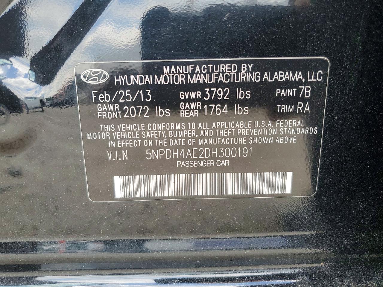 2013 Hyundai Elantra Gls Black vin: 5NPDH4AE2DH300191