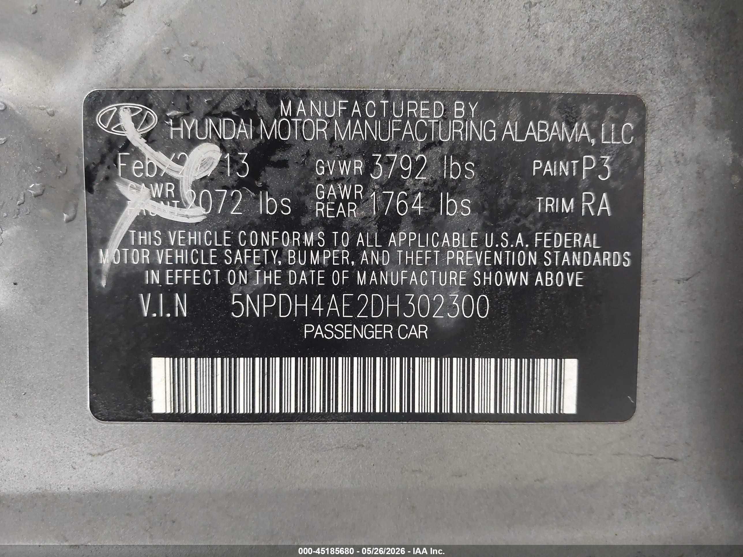 2013 Hyundai Elantra Gls Gray vin: 5NPDH4AE2DH302300