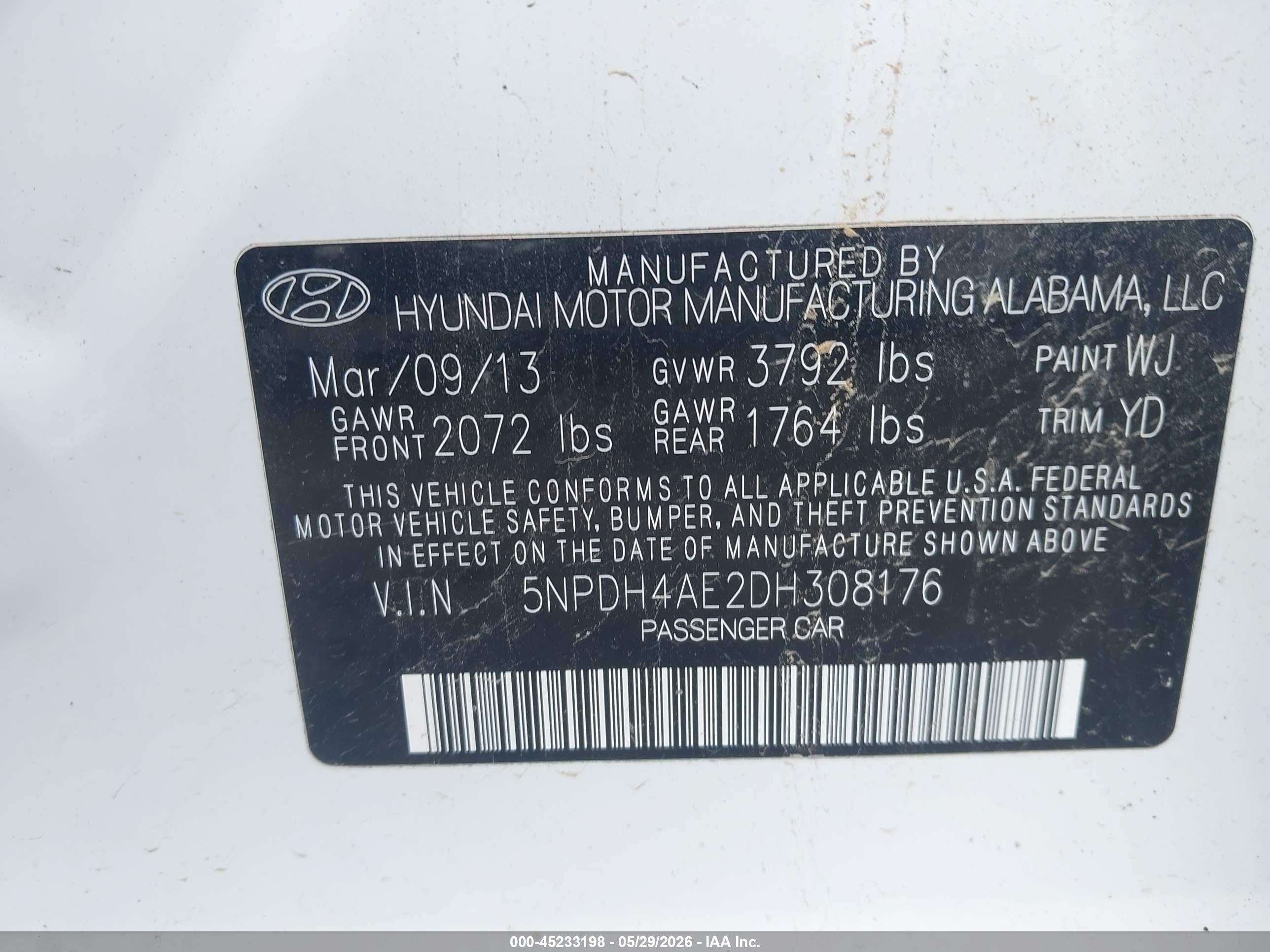 2013 Hyundai Elantra Limited White vin: 5NPDH4AE2DH308176
