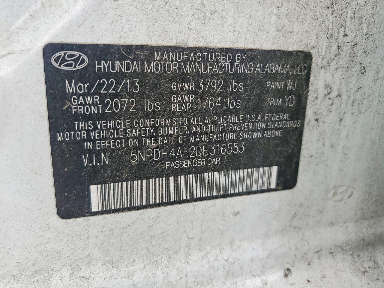 2013 Hyundai Elantra Gls White vin: 5NPDH4AE2DH316553