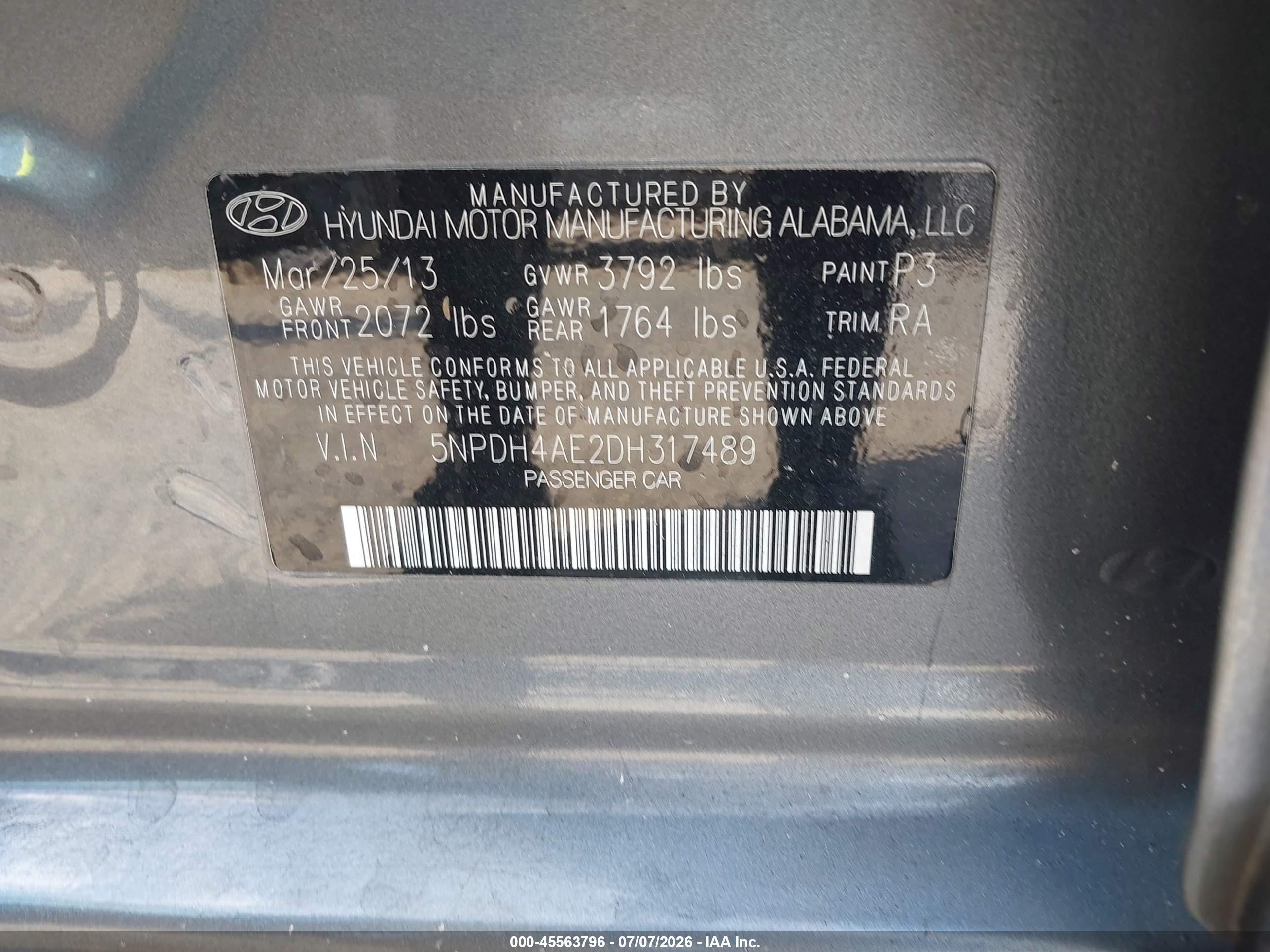 2013 Hyundai Elantra Gls Серый vin: 5NPDH4AE2DH317489