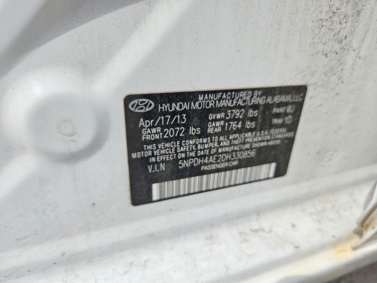 2013 Hyundai Elantra Gls Белый vin: 5NPDH4AE2DH330856