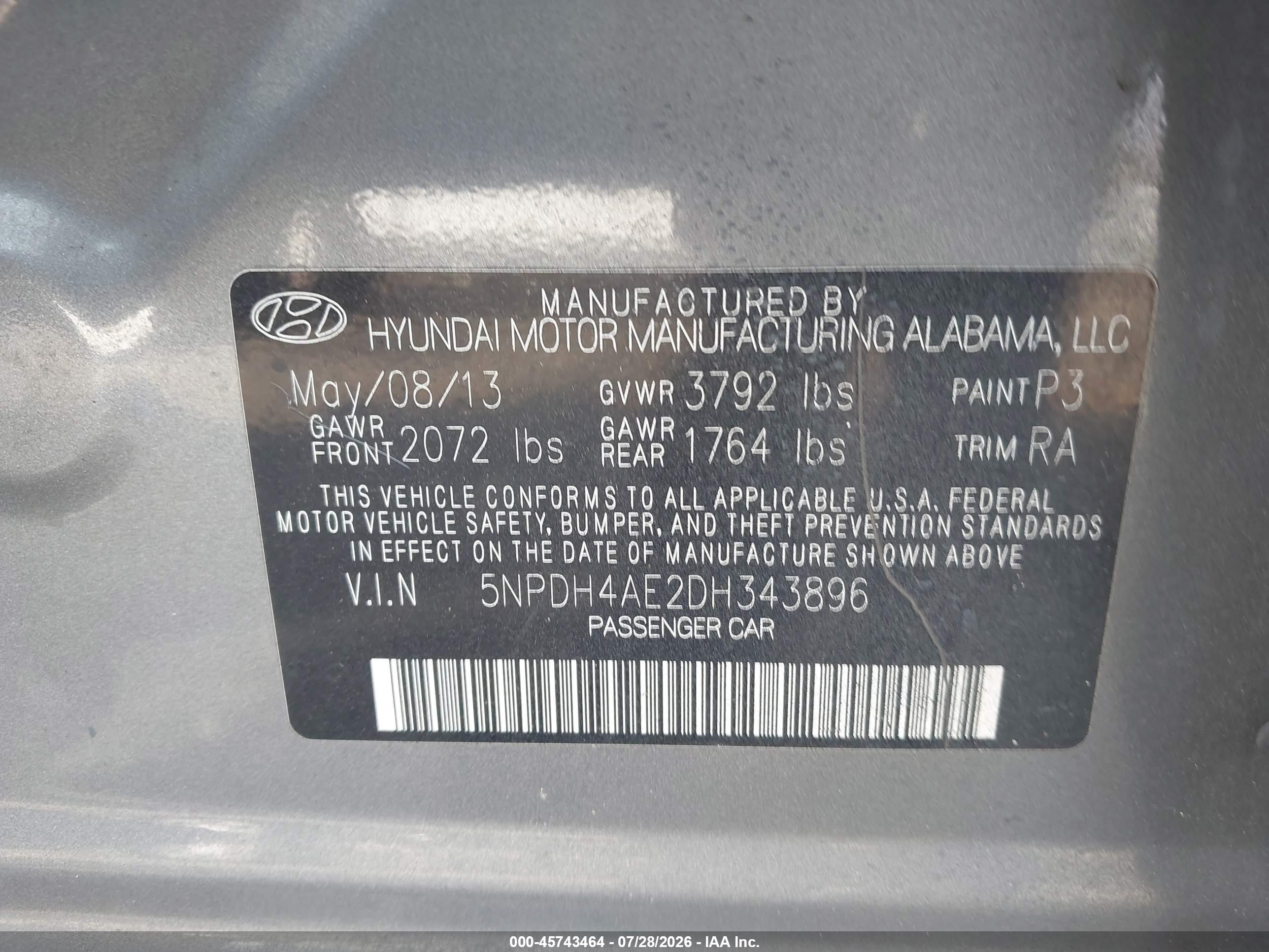 2013 Hyundai Elantra Gls Gray vin: 5NPDH4AE2DH343896