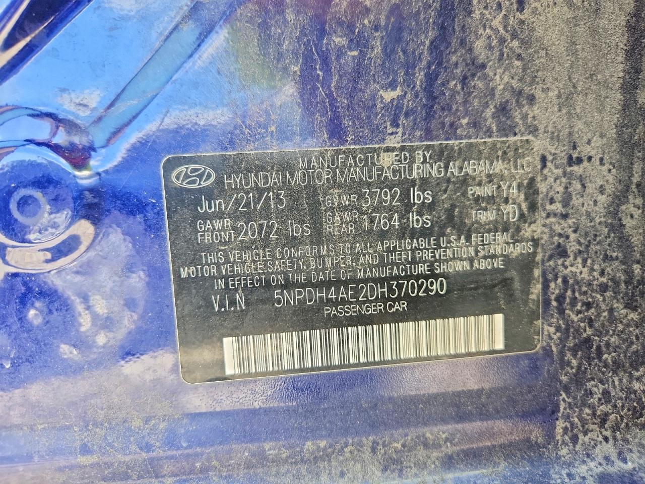 2013 Hyundai Elantra Gls Blue vin: 5NPDH4AE2DH370290