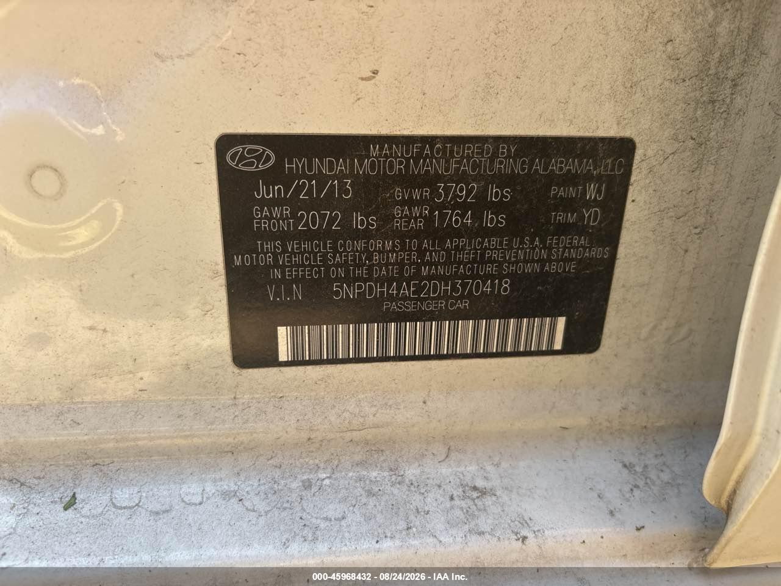 2013 Hyundai Elantra Gls vin: 5NPDH4AE2DH370418